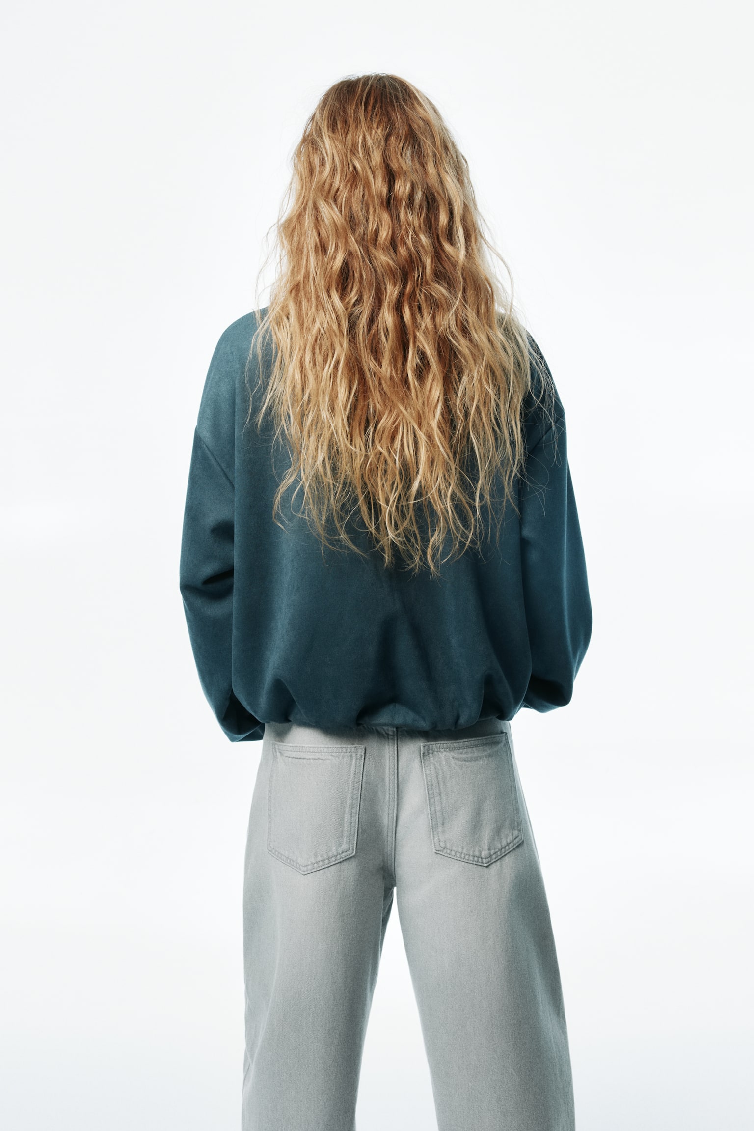 Oversized Jersey Jacket - Dark turquoise/Dark beige - 4