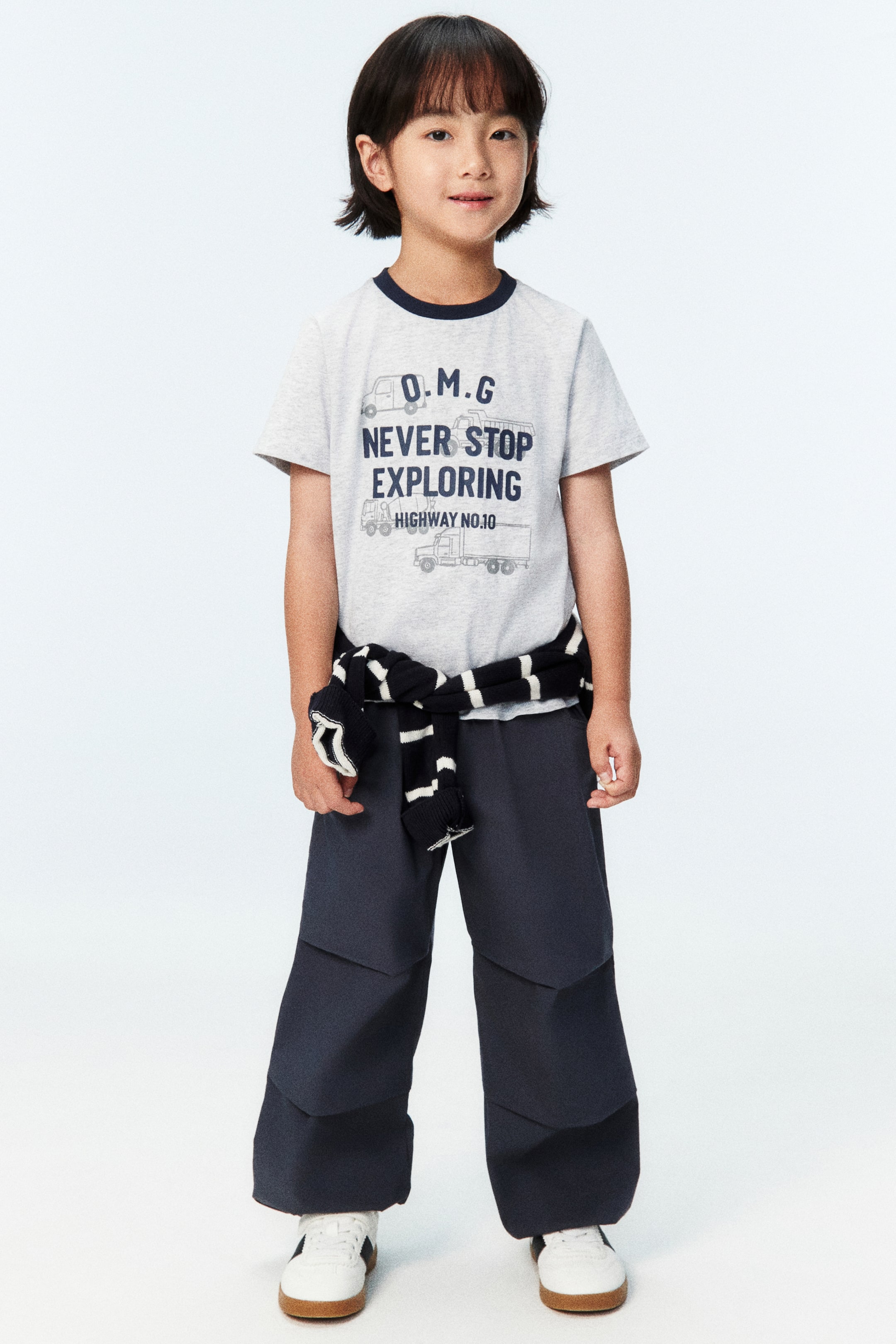 拡大画像を表示: ルーズフィット プリントコットンTシャツ - グレーメランジ／ビークル - Kids | H&M JP 1