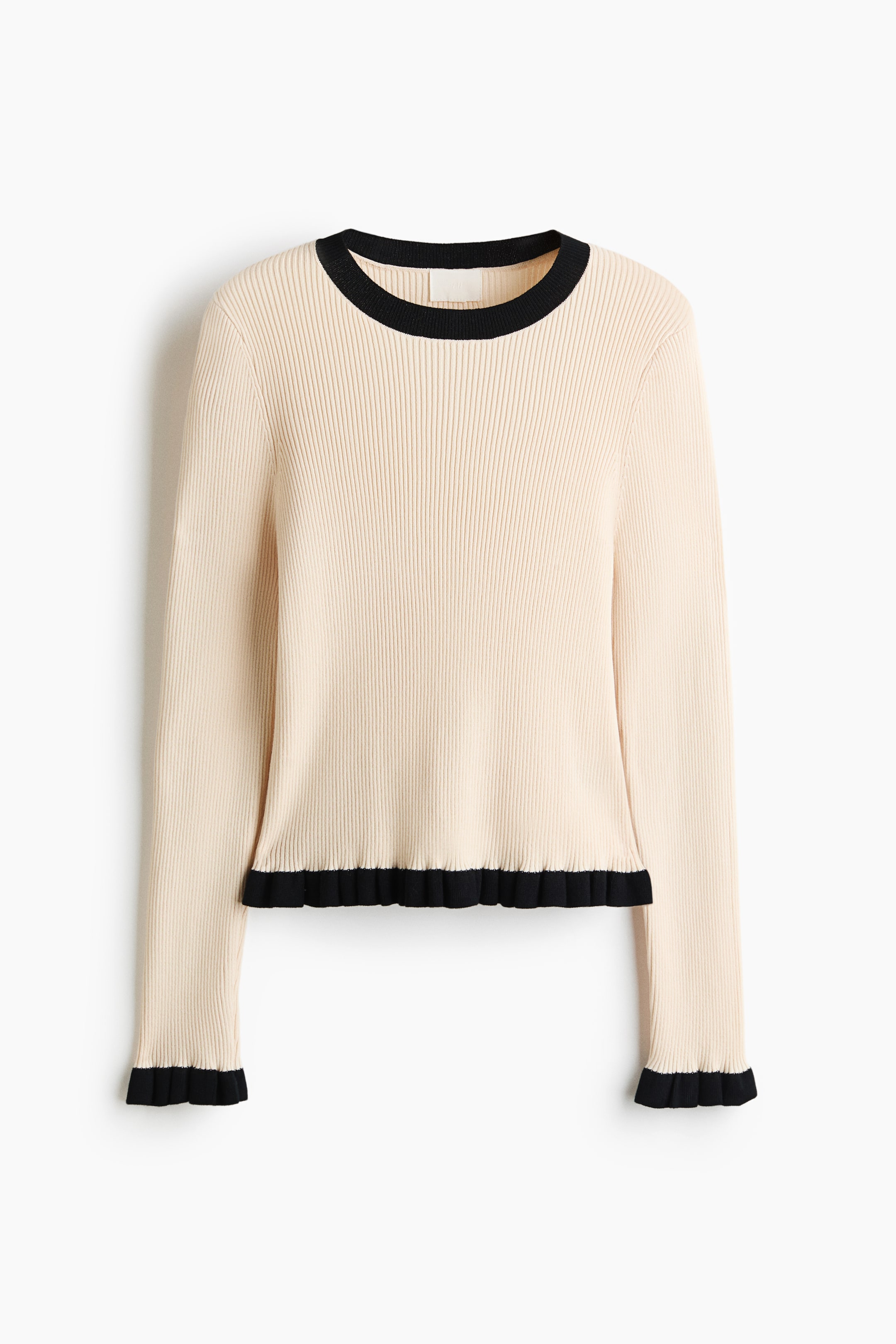 Ruffle-Trimmed Rib-Knit Top