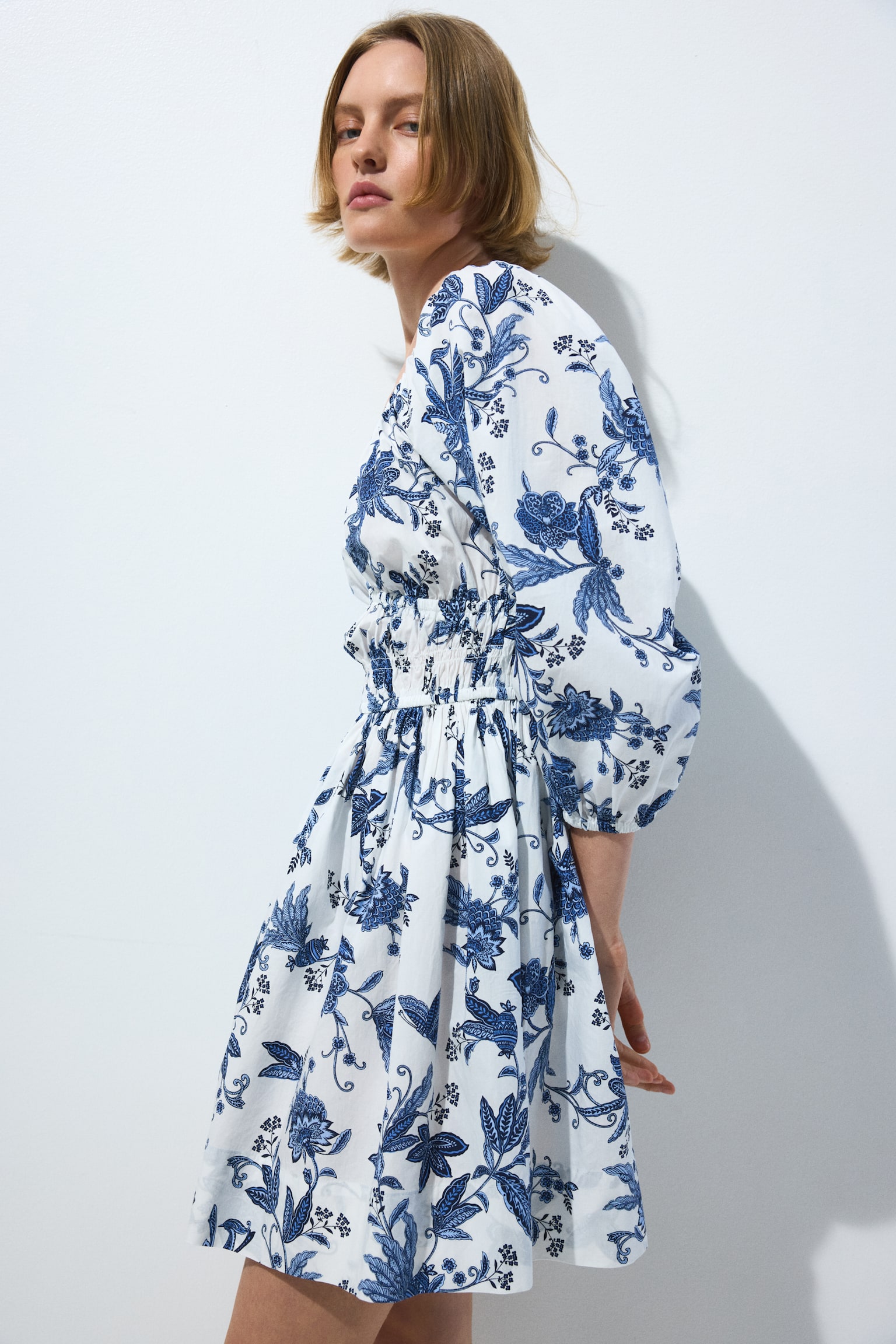 Flared-skirt cotton dress - White/Floral/White/Floral/Green/Patterned - 2