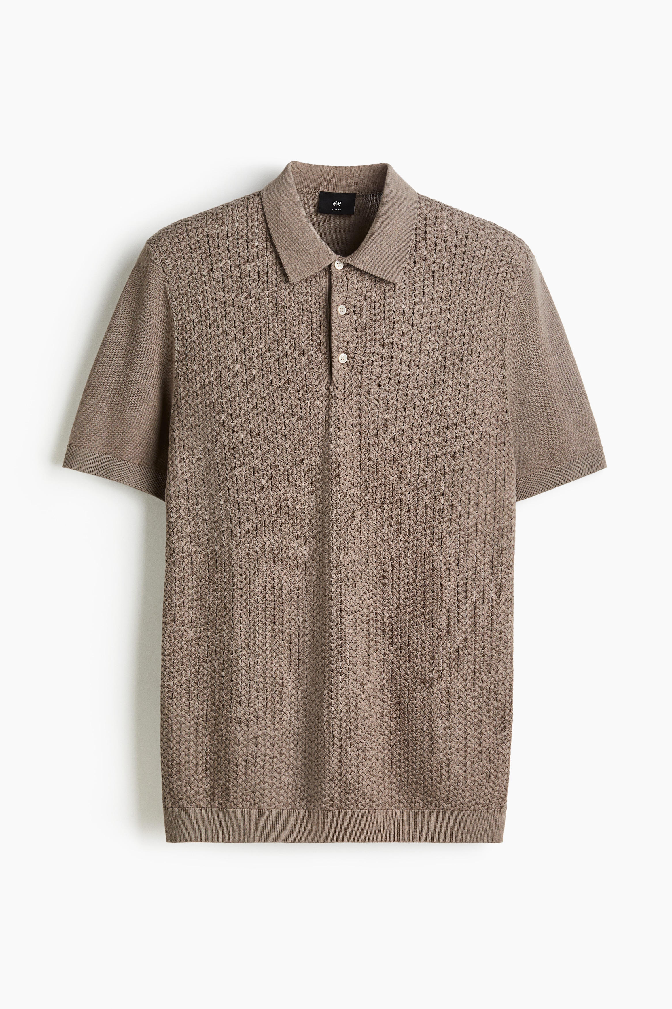 Polo majica u bodu pletenice Slim Fit - Tamnobež