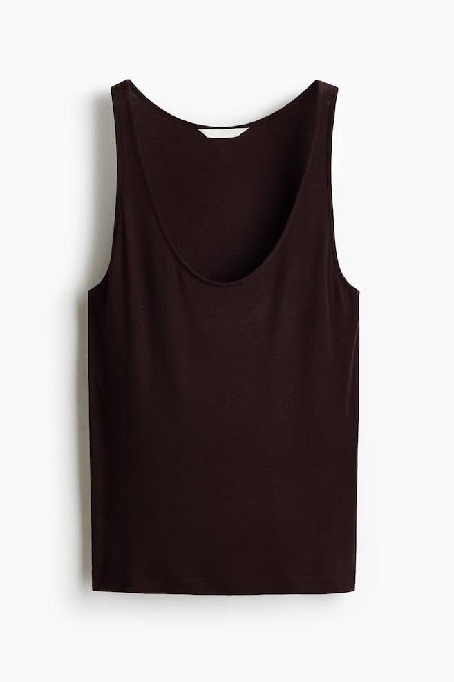 Scoop-Neck Tank Top - Dark brown/Khaki green - 1
