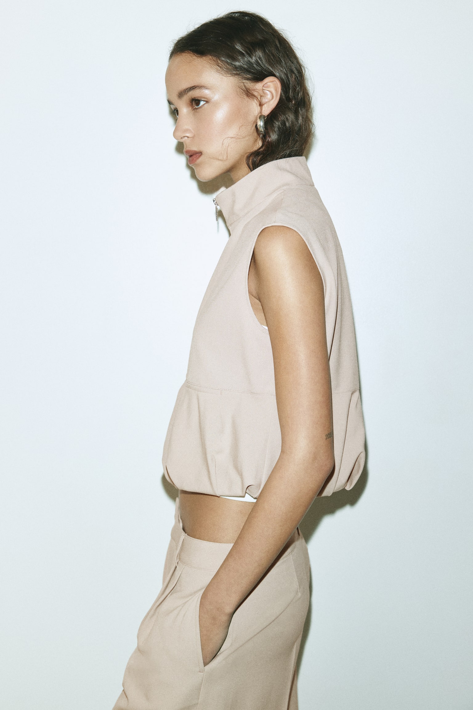 Bubble-hem gilet - Beige - 5