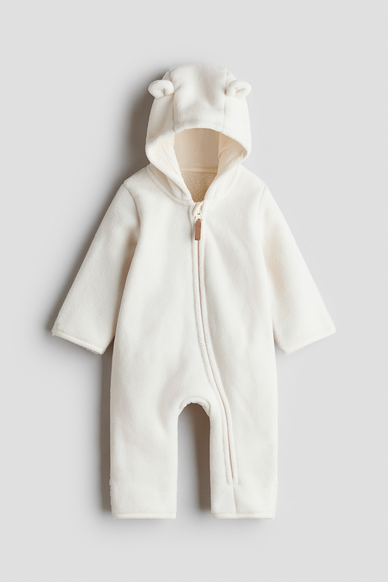 Hooded fleece all-in-one suit - Cream/Light beige/Brown