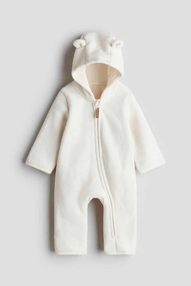 Hooded fleece all-in-one suit - Cream/Dark dusty blue/Light dusty pink/Light beige - 1