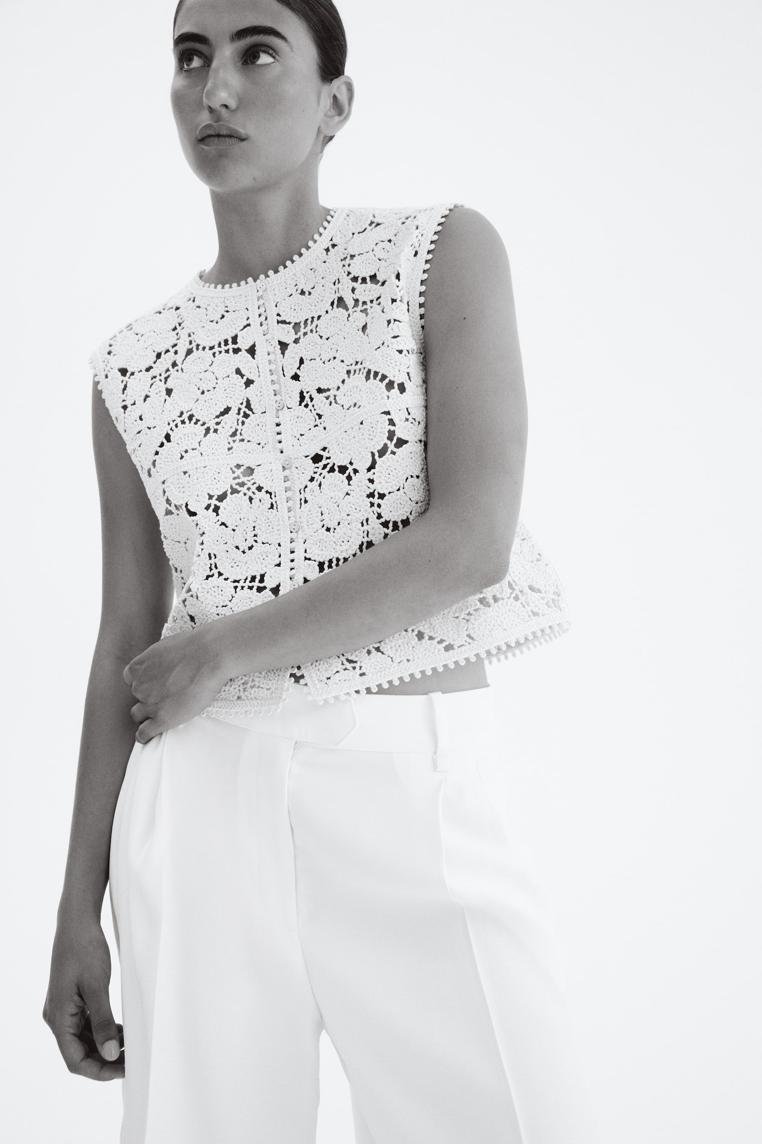 Crochet-look gilet - Cream - 1