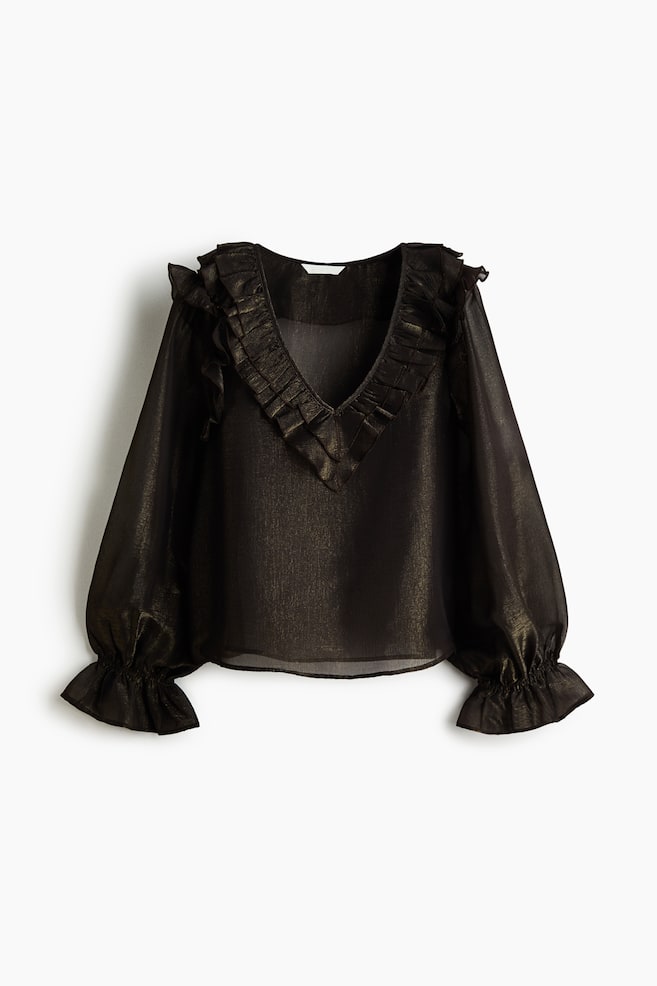 Blusa con ribetes de volante - Negro - 1