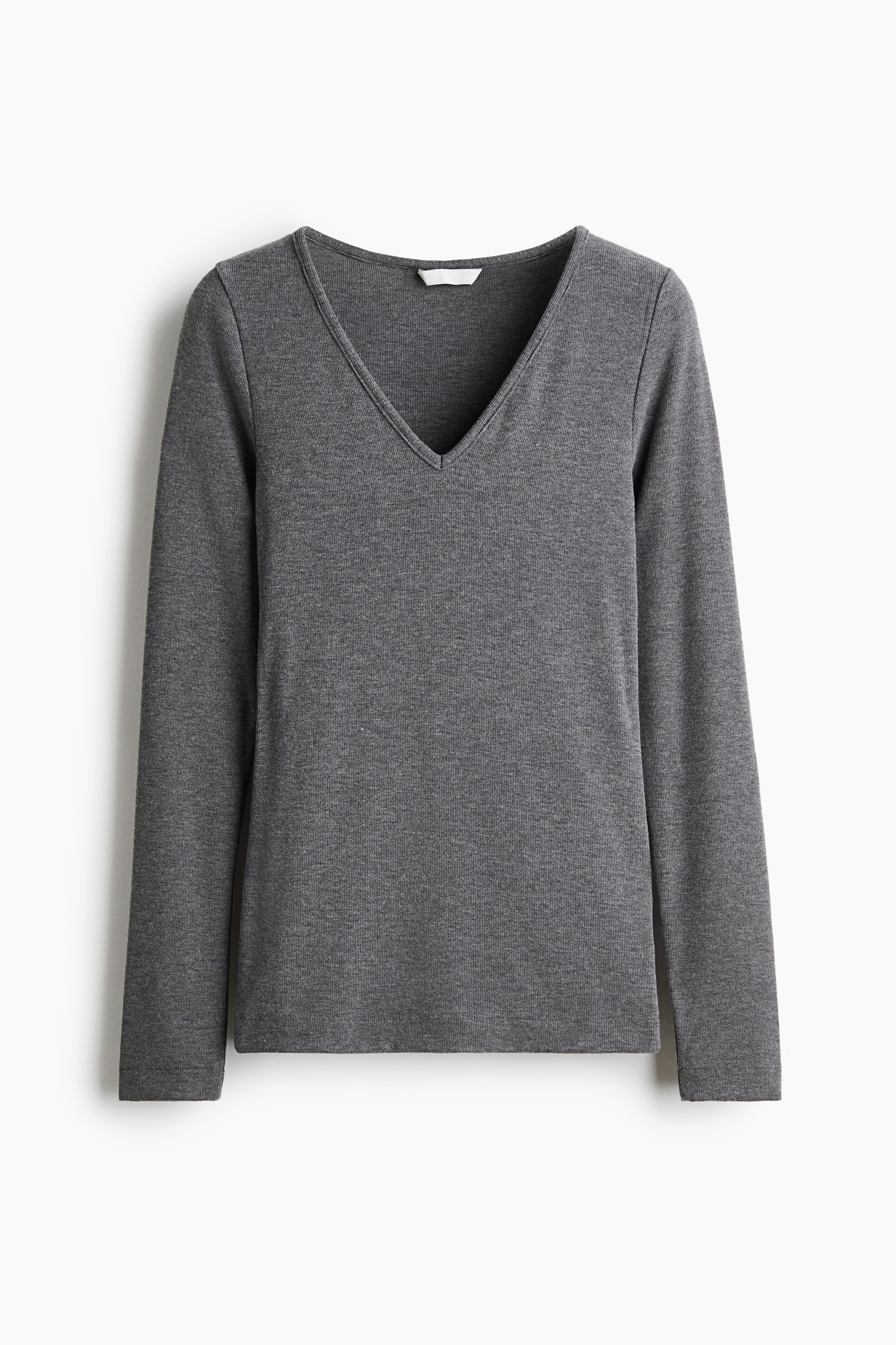 V-Neck Viscose-Blend Top - Dark gray melange/Black/Dark brown