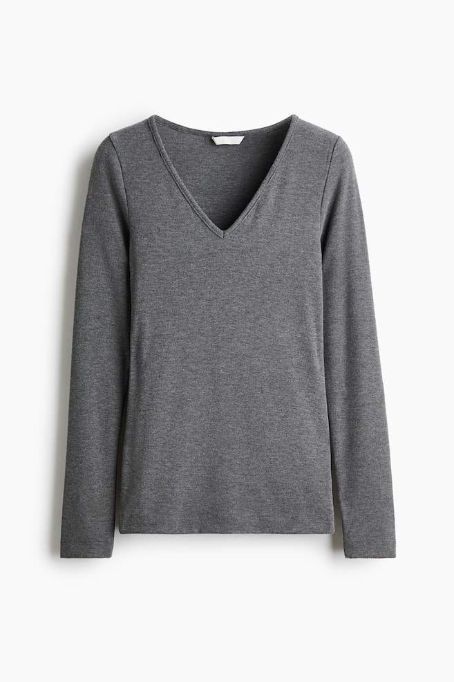 V-neck viscose-blend top - Dark grey marl/Black/Dark brown - 1