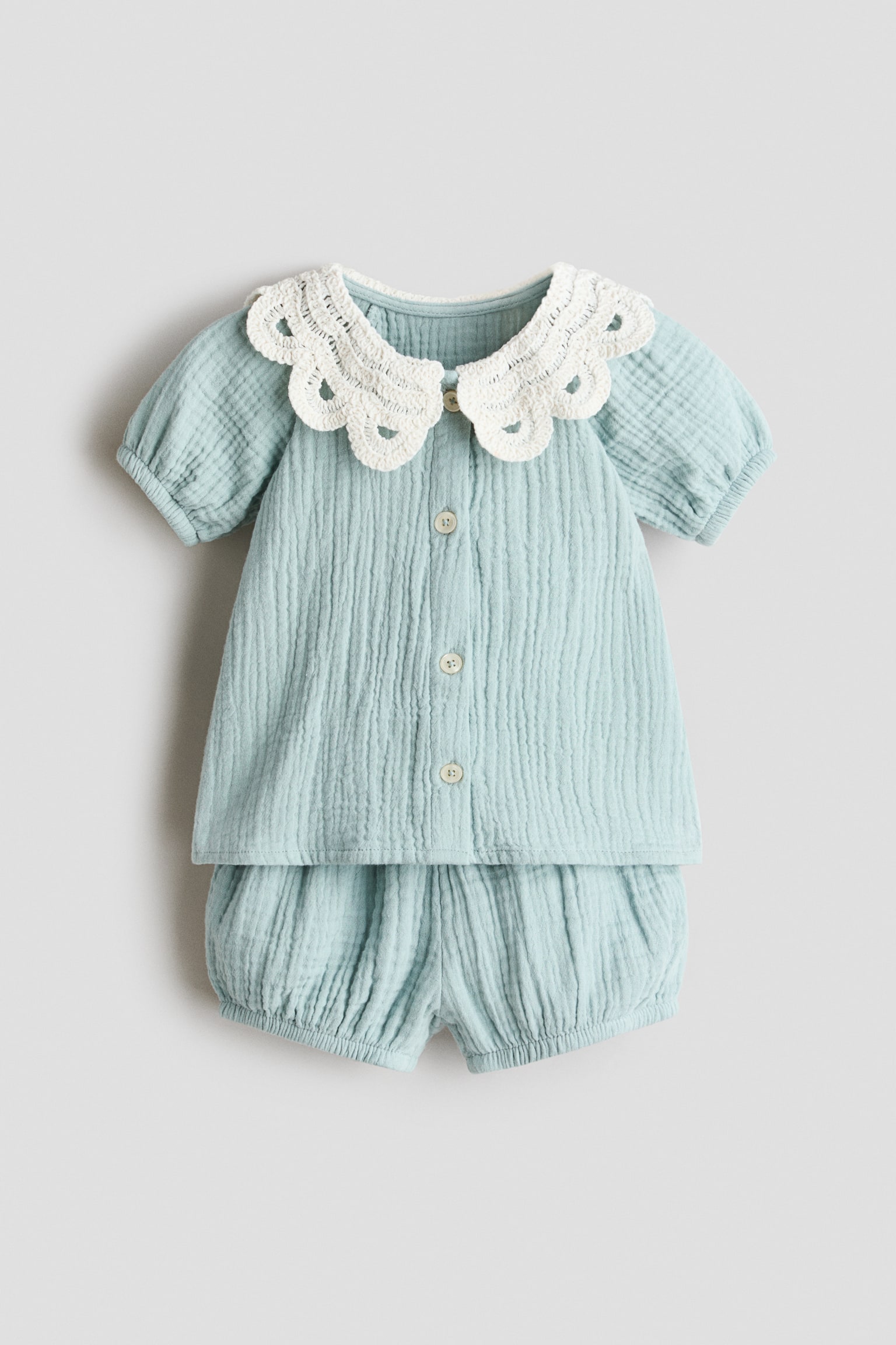 2-piece cotton muslin set - Light turquoise/Dark grey - 1
