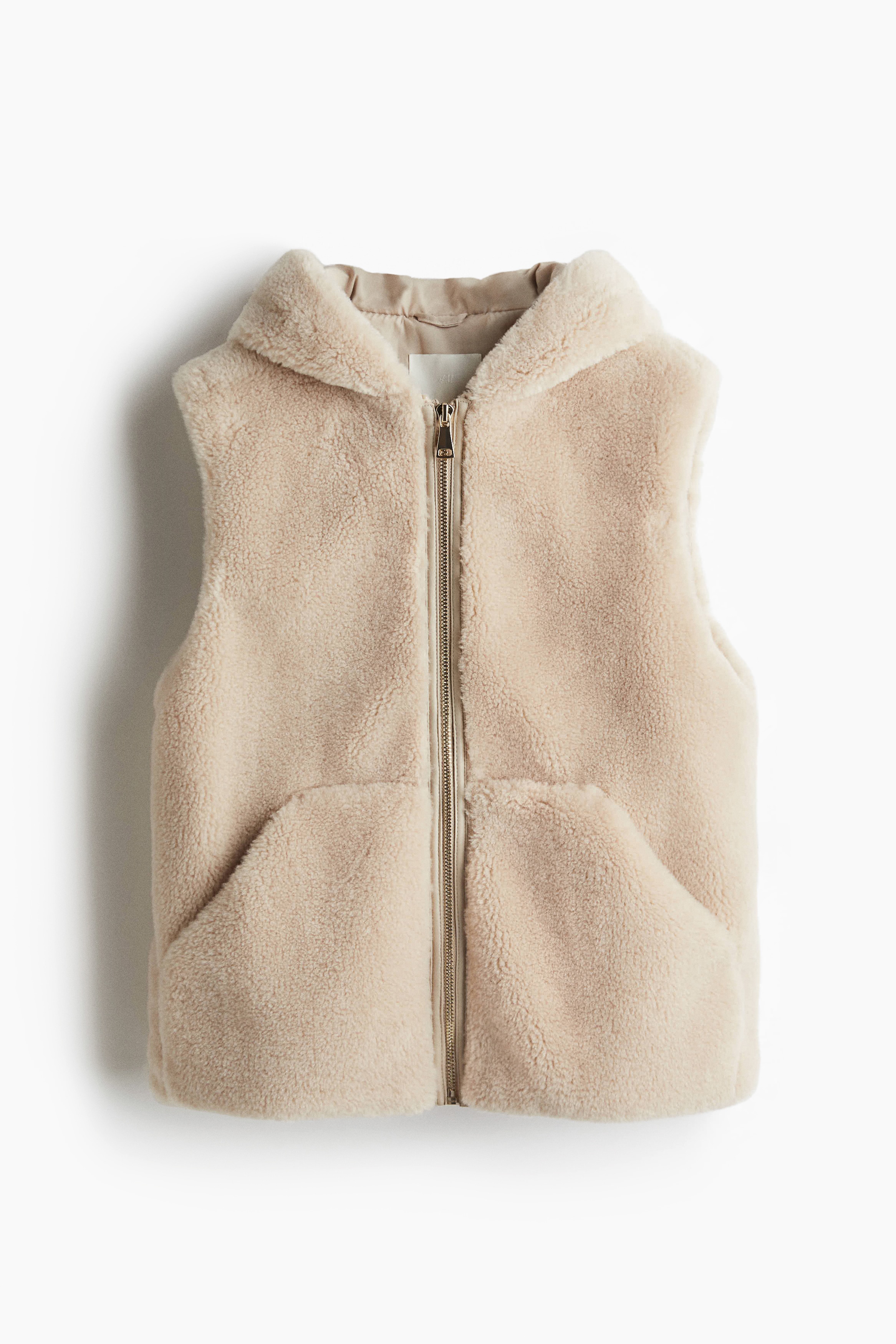 H & M - Kapuzenweste aus Teddyfleece - Beige - Damen