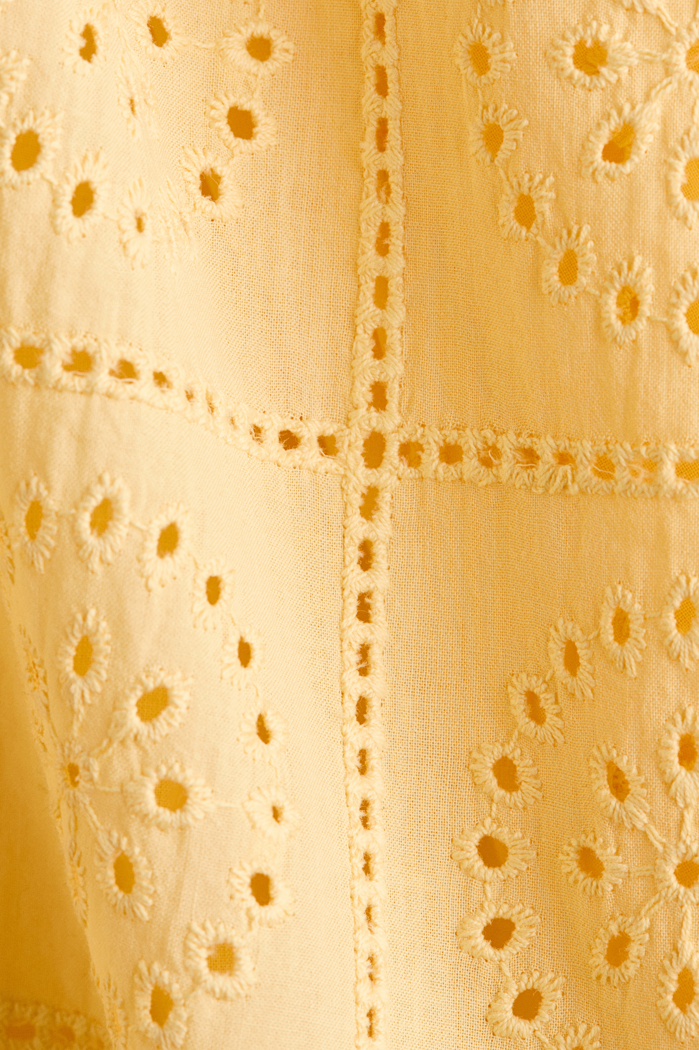 h&m yellow embroidered dress Women's Pale yellow Dress with Eyelet-Embroidered Sleeves
