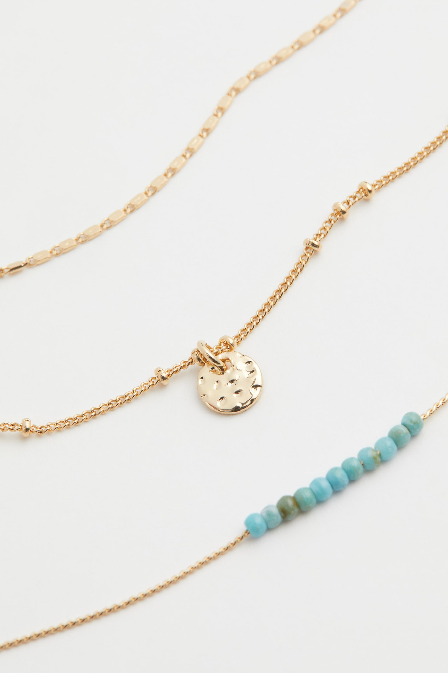 Three-strand necklace - Gold-coloured/Turquoise - 2