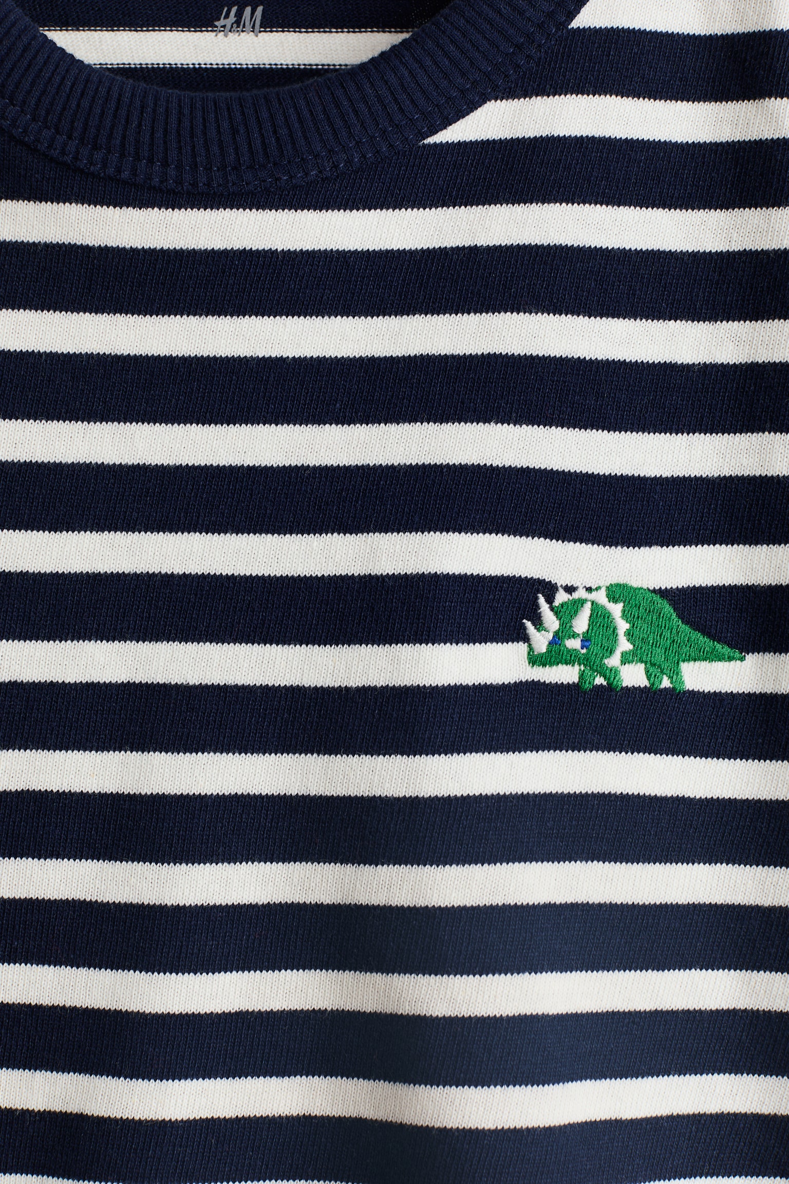 Long-sleeved cotton T-shirt - Navy blue/Dinosaur/Navy blue/Striped - 2