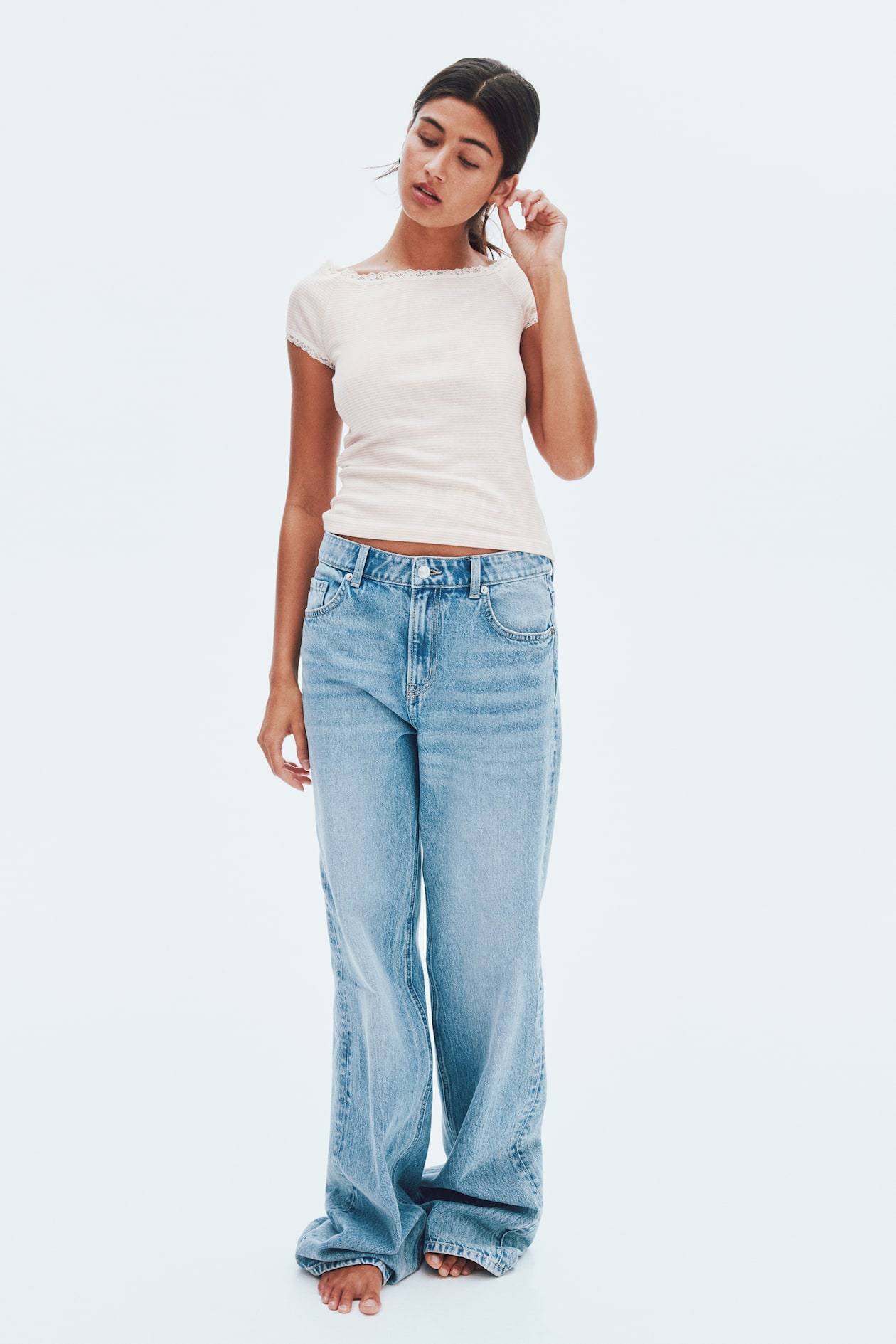 Top épaules nues - Rose poudré - FEMME | H&M FR