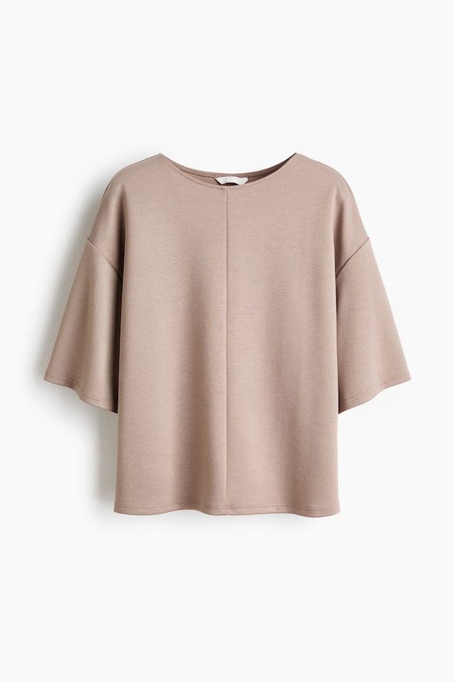 Boxy Jersey Top - Taupe/Dark brown/Light dusty turquoise - 1