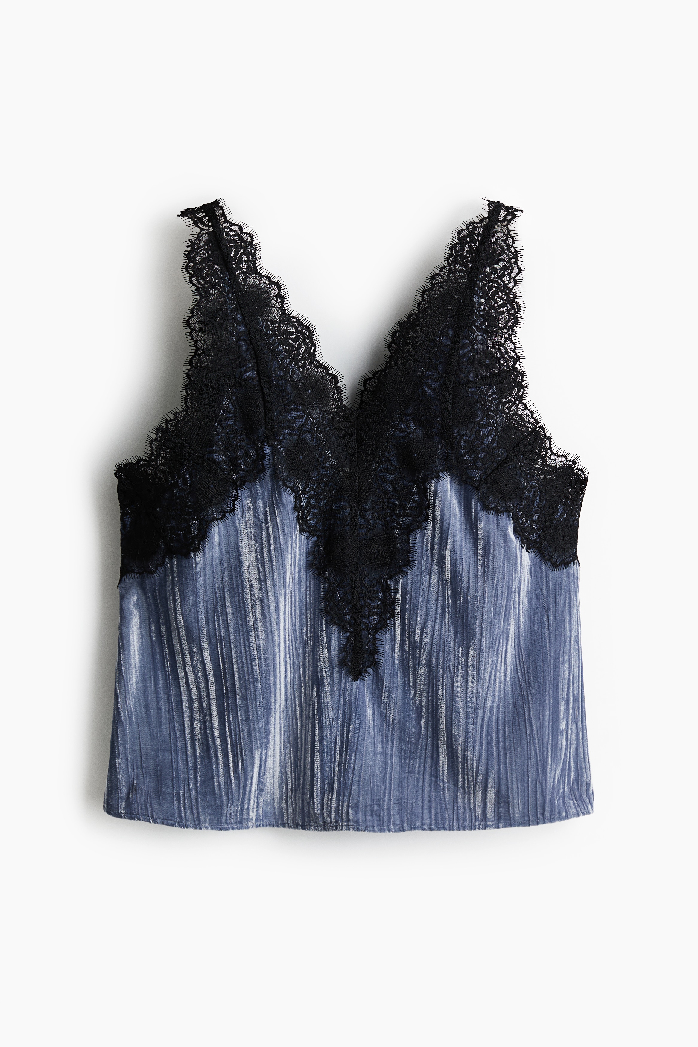 Tielko s čipkovým lemom - Tlmená modrá/čierna/Čierna