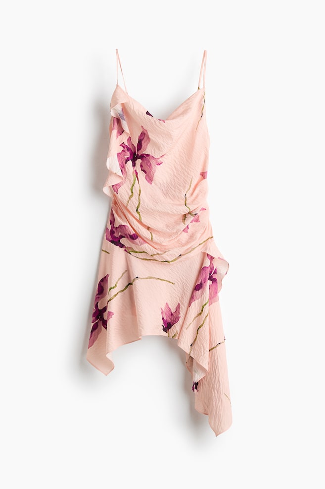 Asymmetrisches Kleid mit Drapierung - Hellrosa/Geblümt - 1