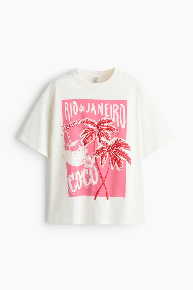 Oversized T-Shirt with Printed Motif - White/Coco/White/lobster - 1