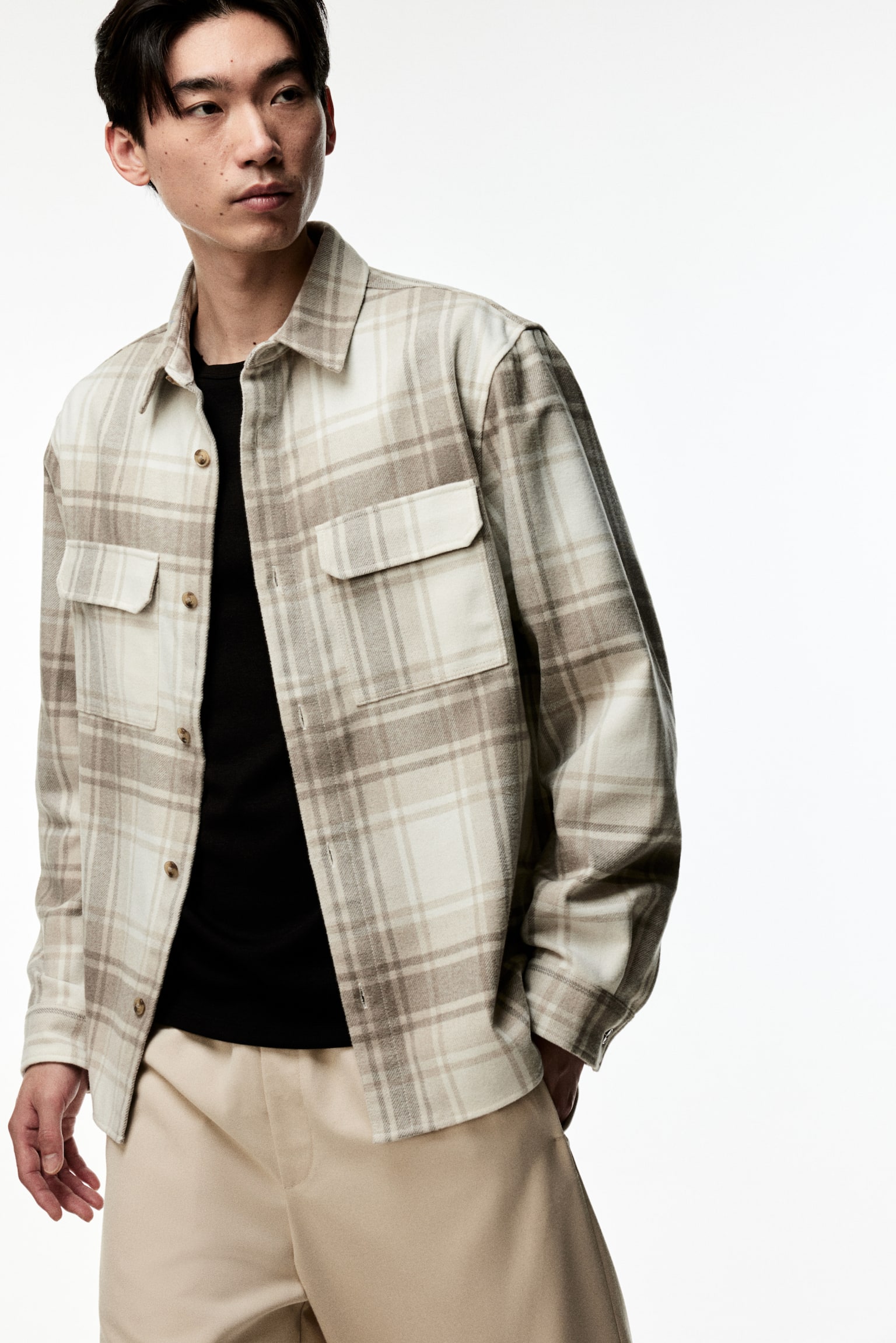 Regular Fit Felted overshirt - Beige/Checked/Navy blue/Light greige/Black/Grey/Grey/Pinstriped - 1