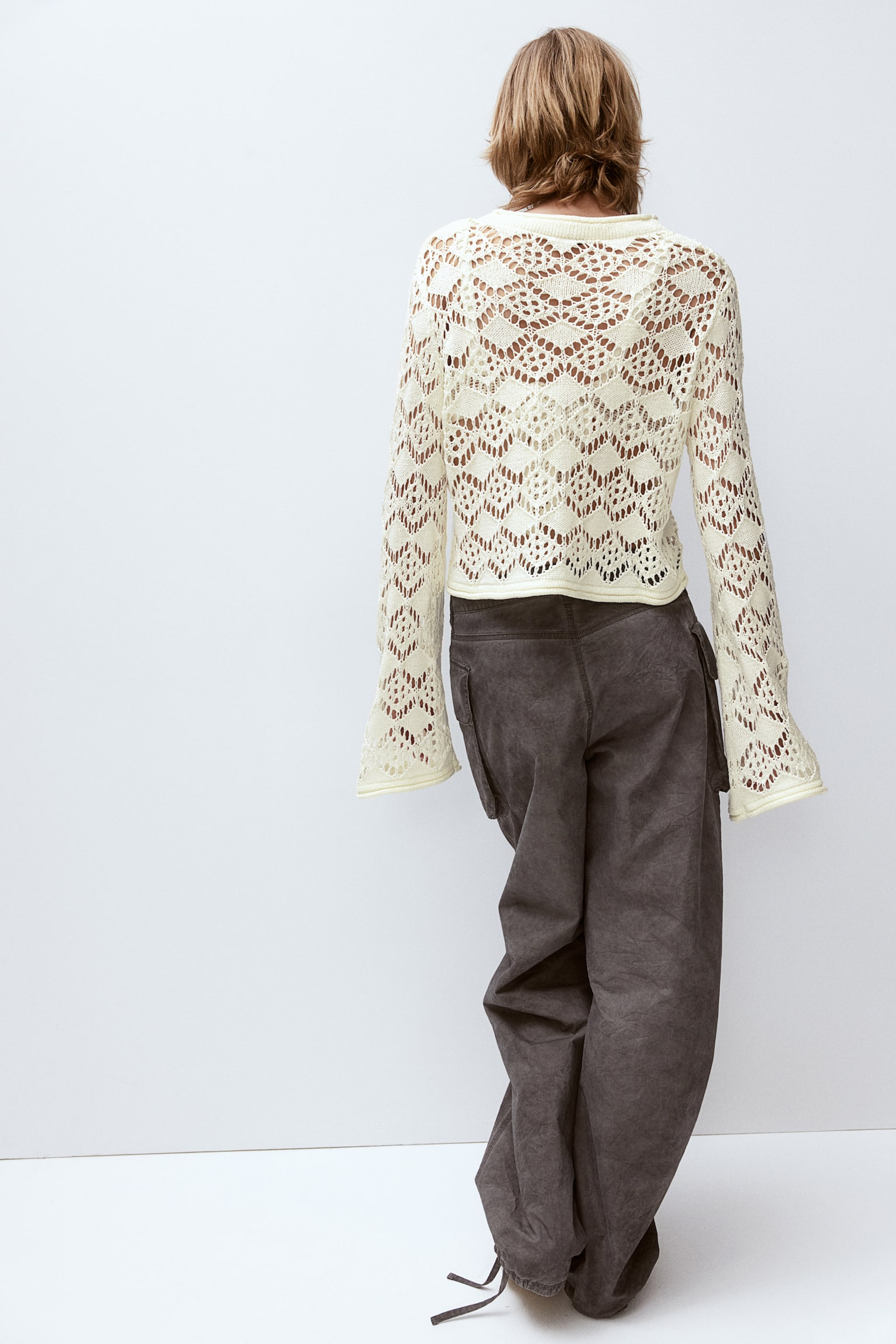 Pointelle Knit Cardigan - Cream/Light beige/Black/Light grey - 5