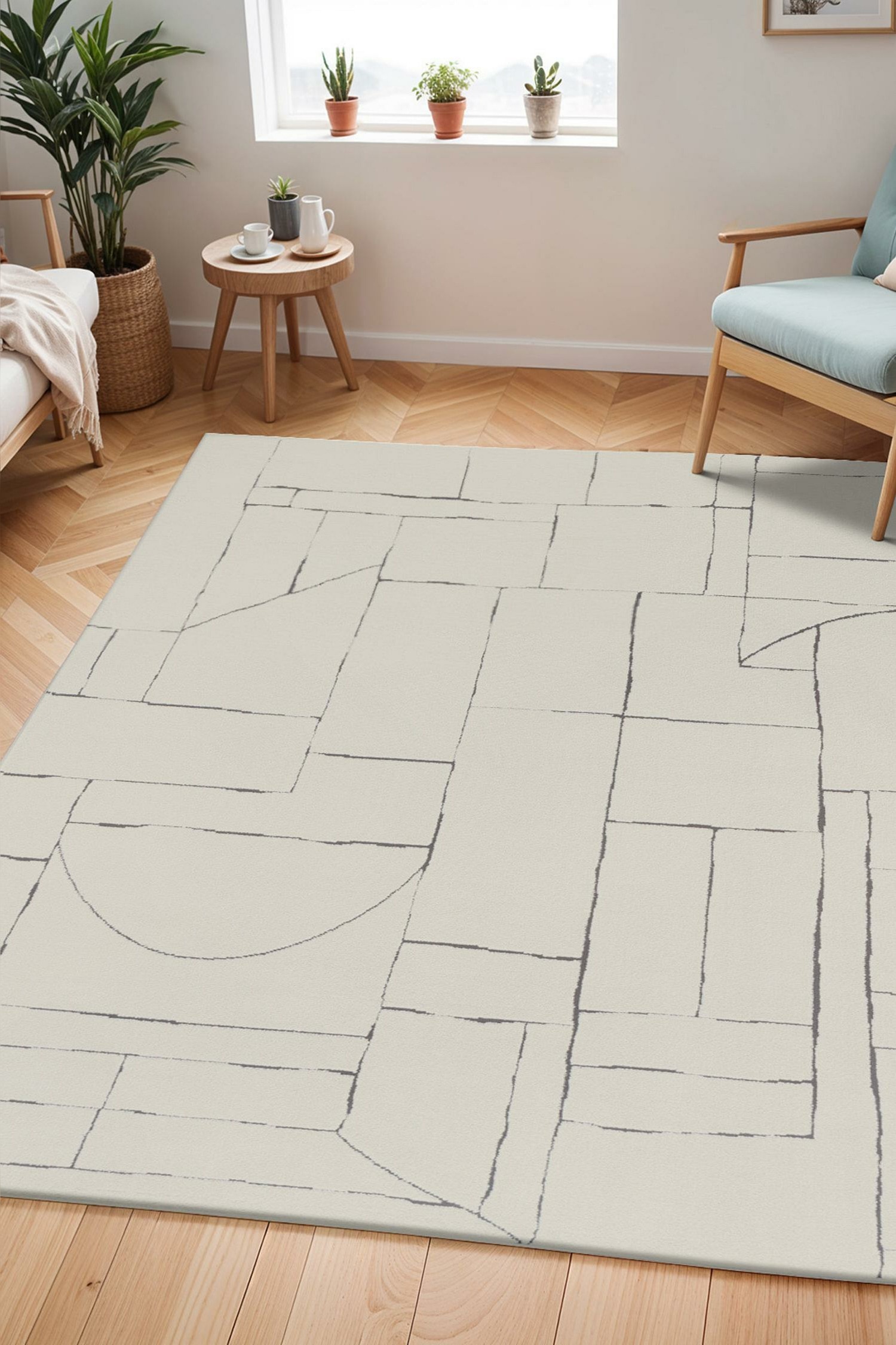 Scandi Modern High Pile Area Rug - Ivory/White