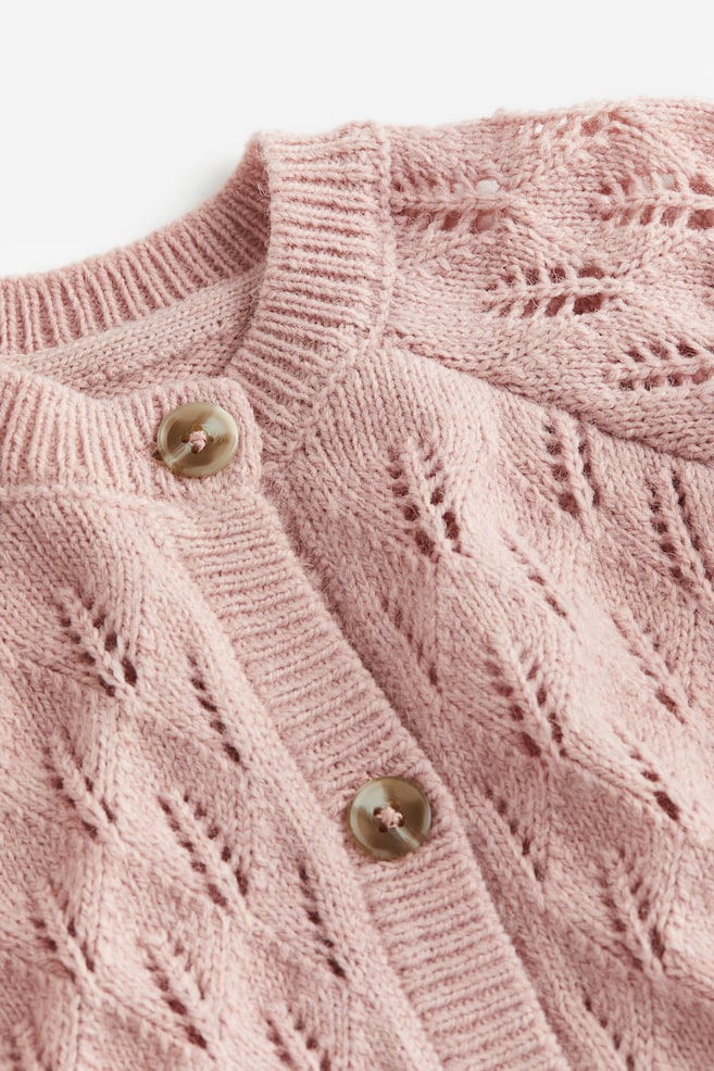 Pointelle-knit cardigan - Pink/Dark brown/Natural white - 2
