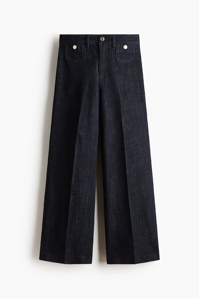Wide High Waist Ankle Jeans - Navy denim blue/Dark denim blue/Bright red/White/Light denim blue/Light beige/Denim blue - 1