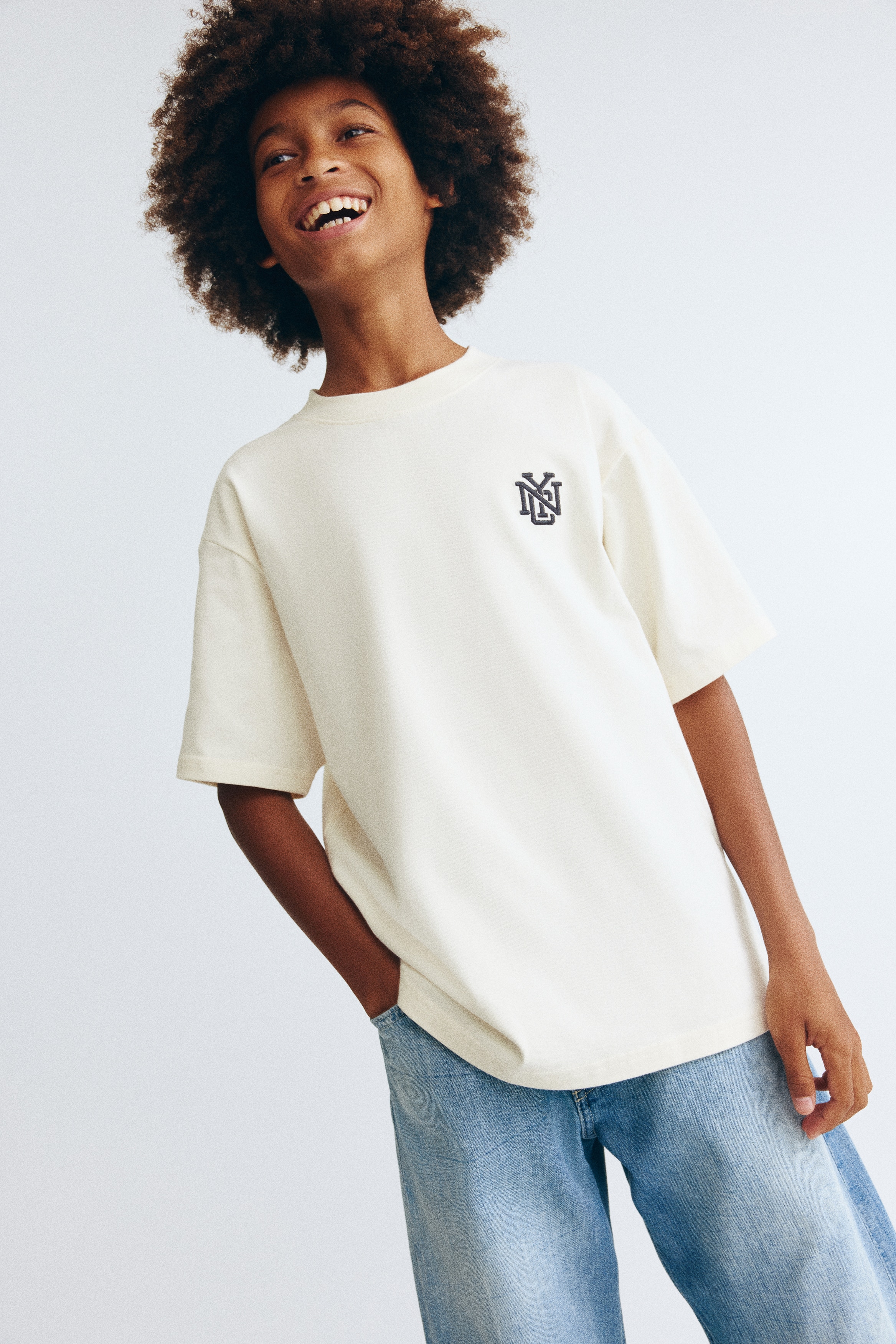 OFF-WHITE MONOGRAM HOLIDAY SHIRT 総柄 半袖M Cream/graffiti Loose-Fit Printed T-Shirt for kids | H&M US