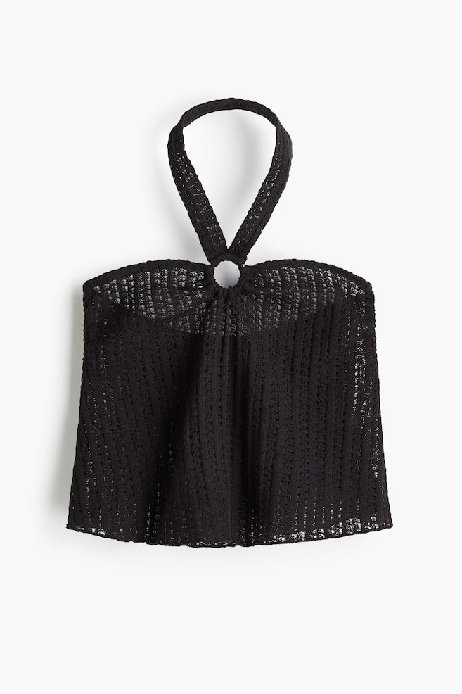 Pointelle Jersey Halterneck Top - Black/White - 1