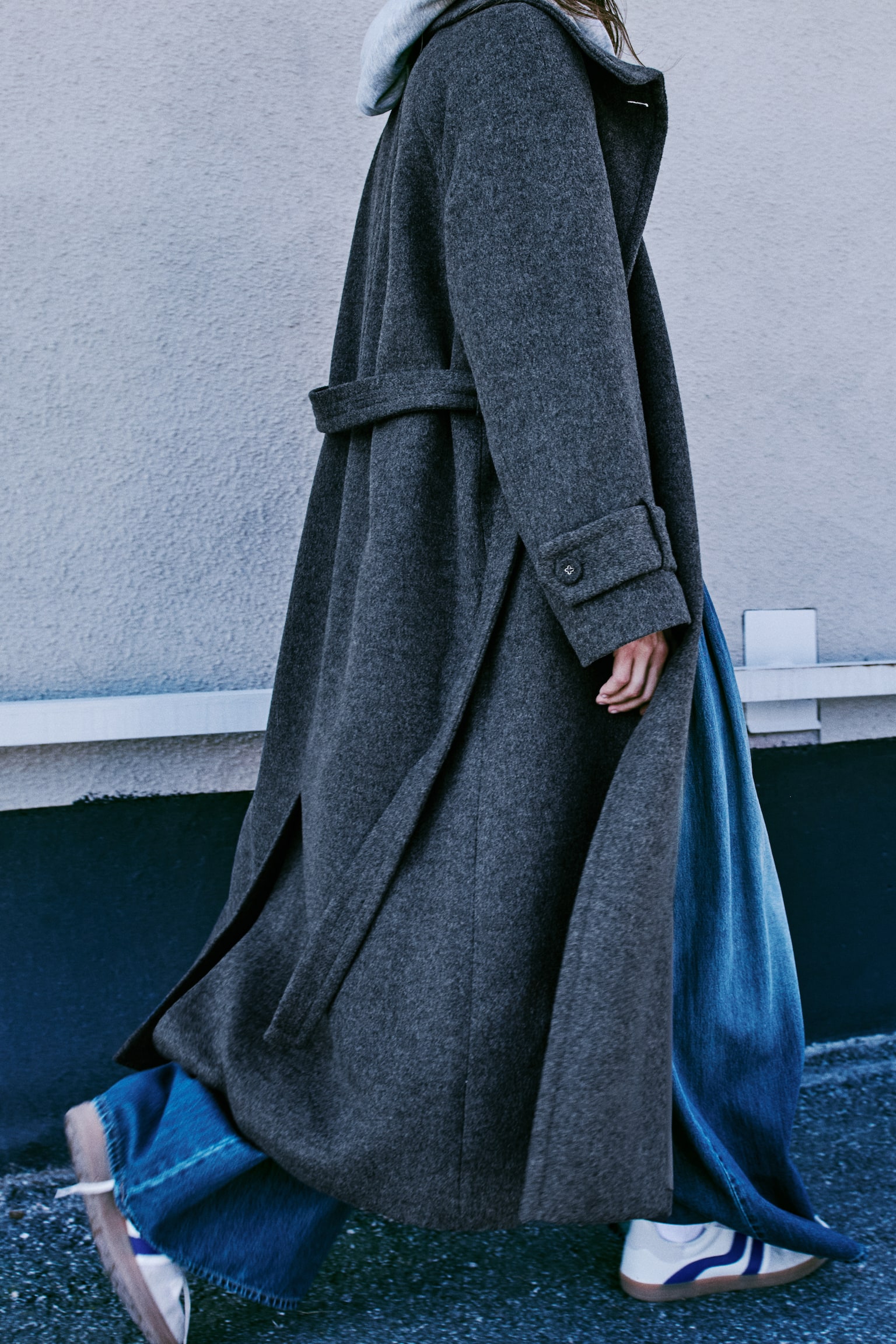 Женское пальто H&M Funnel-Collar Maxi, цвет: Тёмный серый меланжевый — фото 2