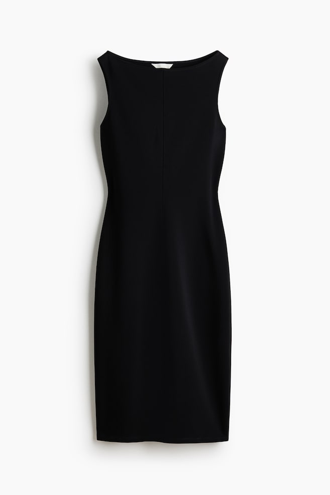 Boat-neck jersey dress - Black - 1