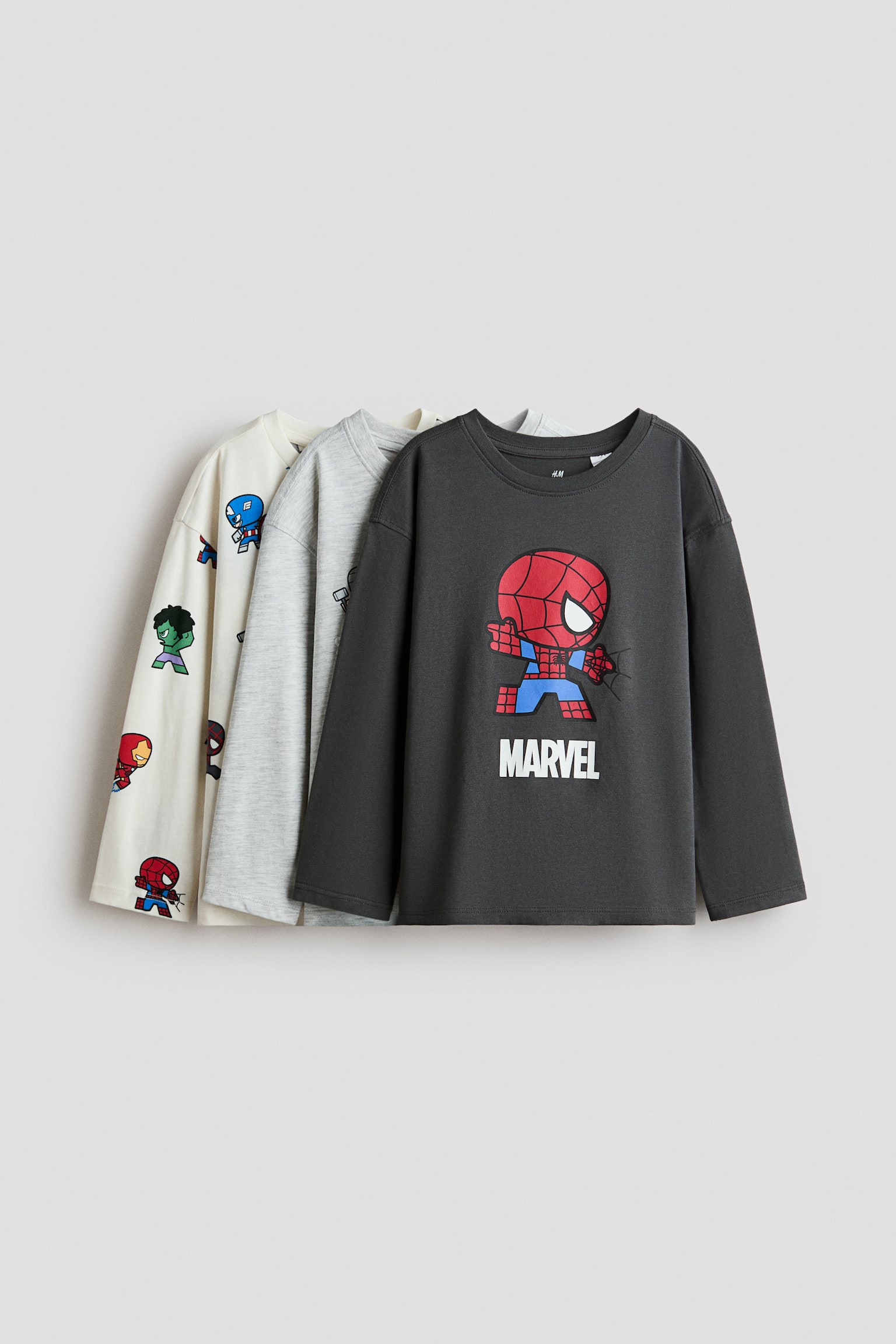 Set van 3 shirts met lange mouwen en een print - Donkergrijs/Marvel Comics/Donkergroen/Minecraft/Dusty lichtblauw/Hot Wheels/Saliegroen/Paw Patrol