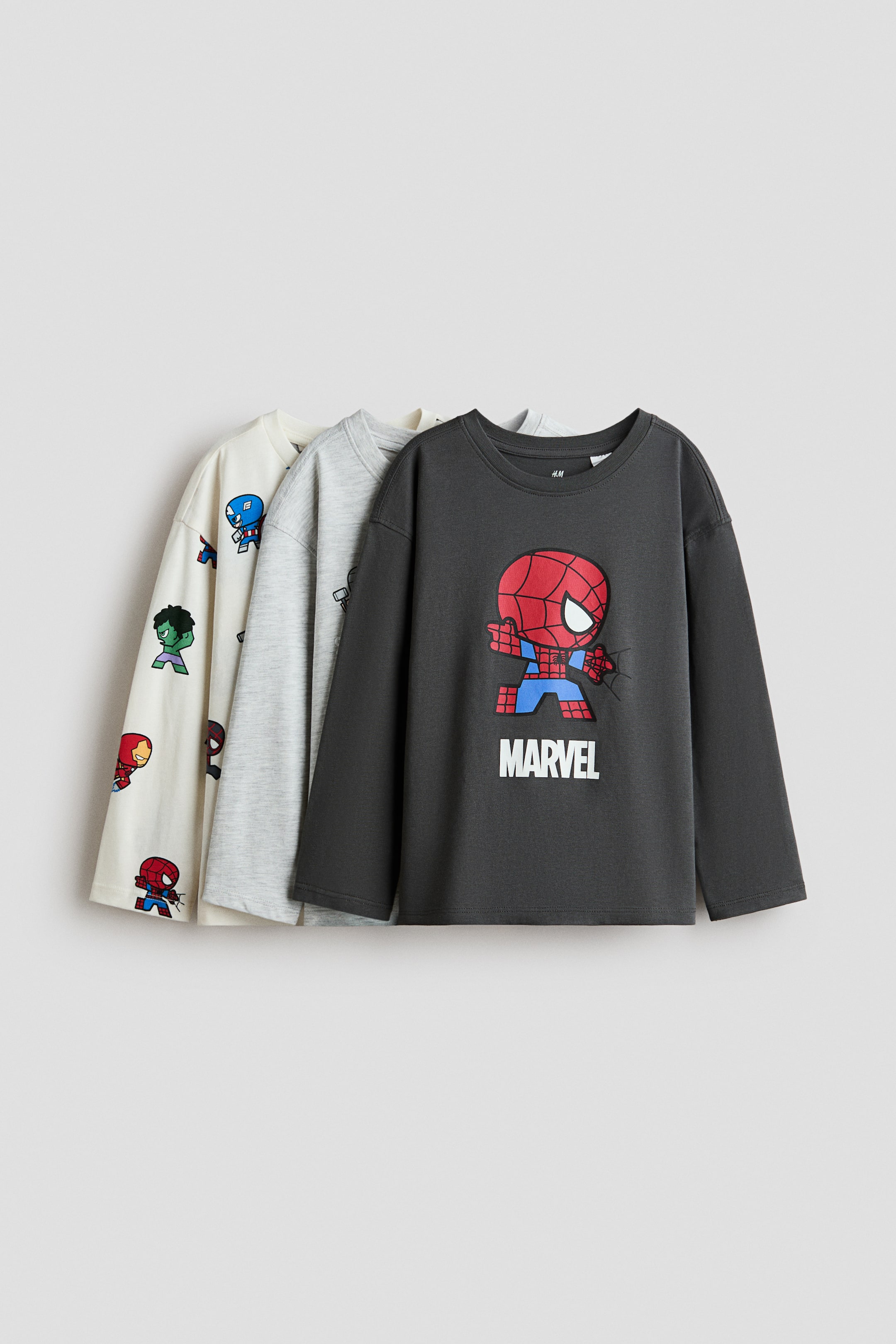 Agrandir l'image: Lot de 3 t-shirts imprimés à manches longues - Gris foncé/Marvel Comics - ENFANT | H&M BE 1