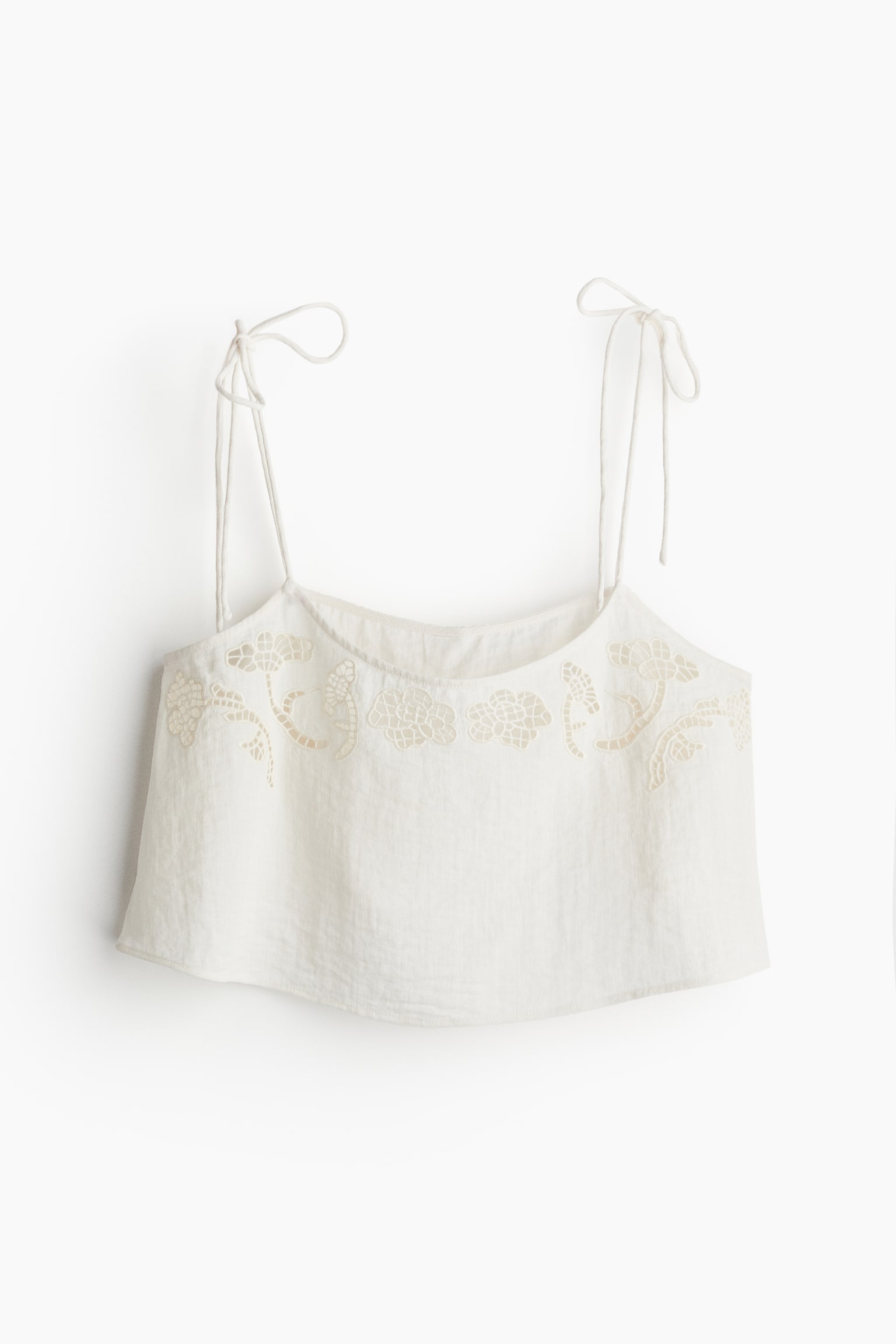 Top de plage avec broderie anglaise - Blanc/Beige - 1