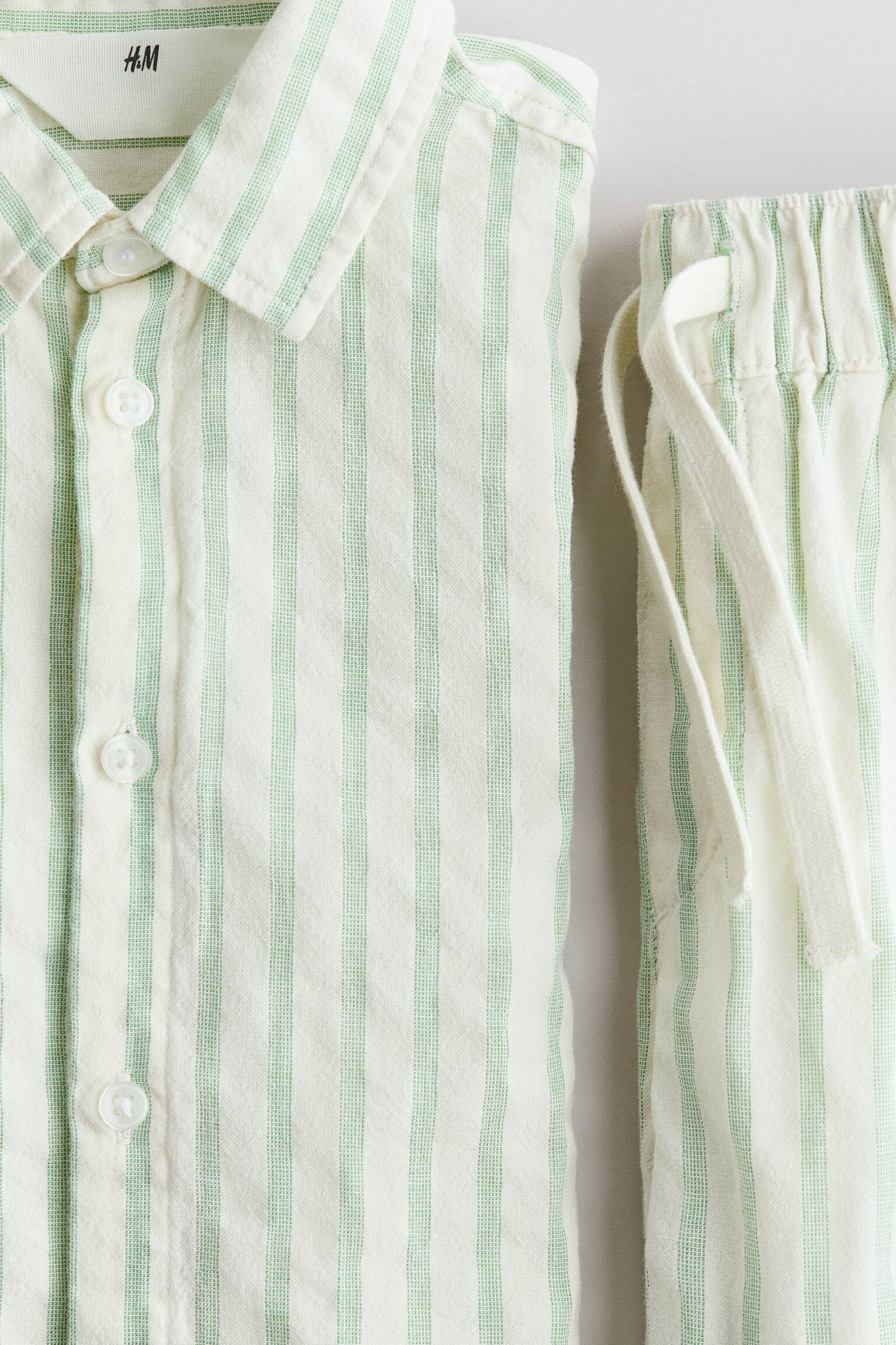 סט 2 חלקים מסירסאקר כותנה - ירוק בהיר/פסים - 4