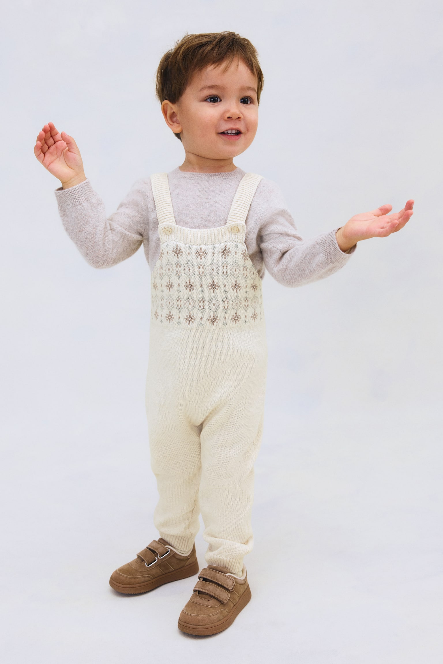 Salopette en maille de coton - Beige clair chiné - 5