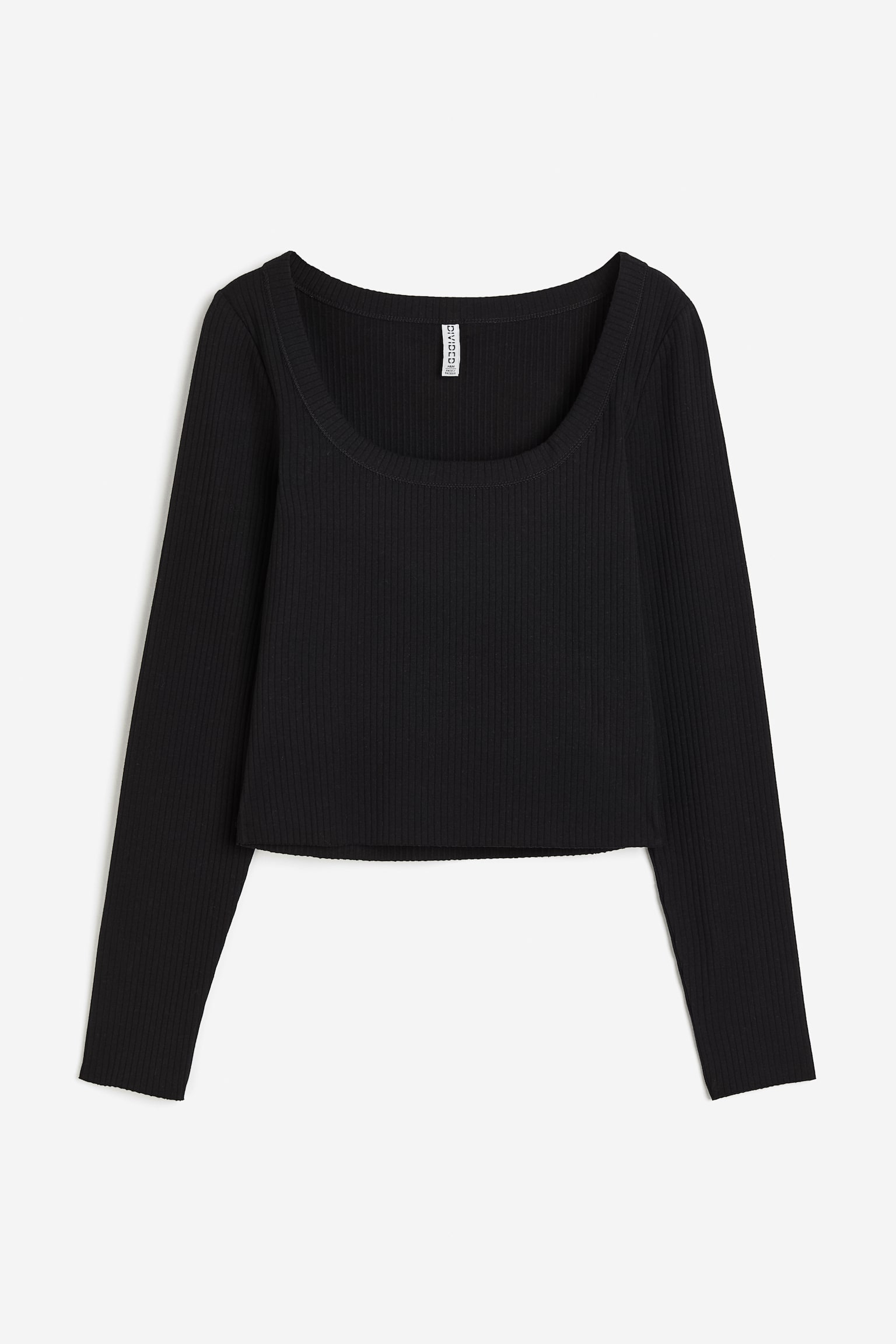 Ribbed square-neck top - Black - 1