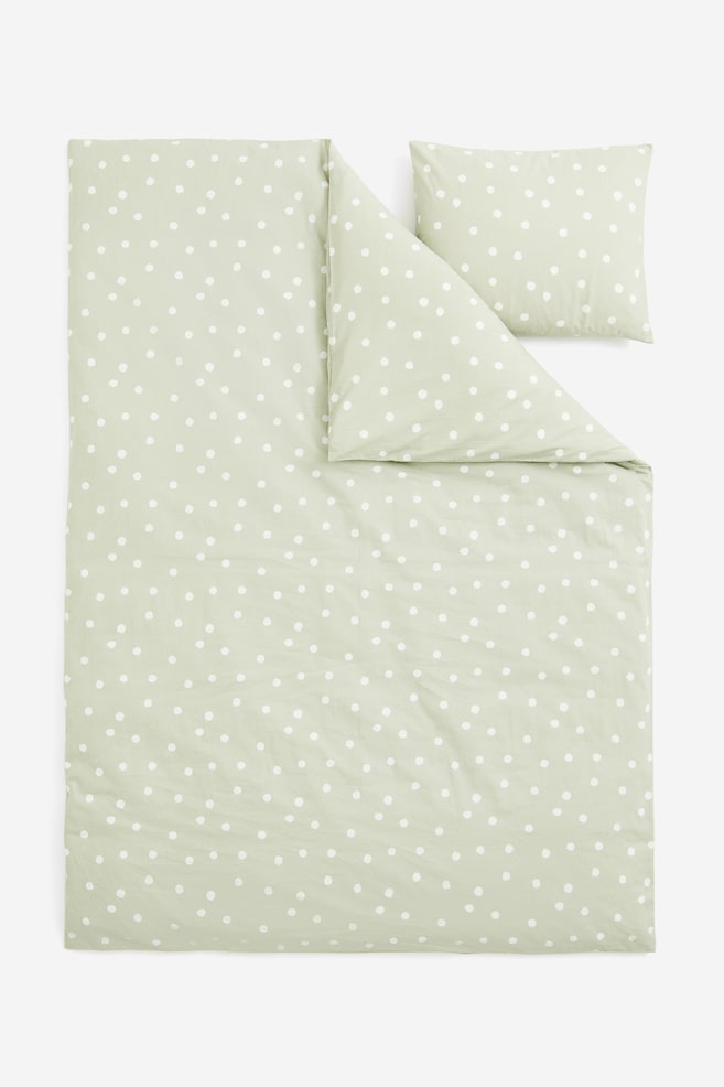 Enkelt sengesett i bomull - Lys grønn/Prikket - 3
