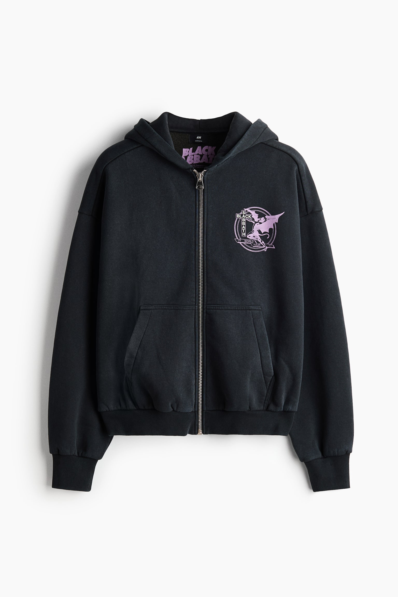 Мужское худи H&M Oversized Fit Printed zip-through, цвет: Угольный серый / Чёрный — фото 1
