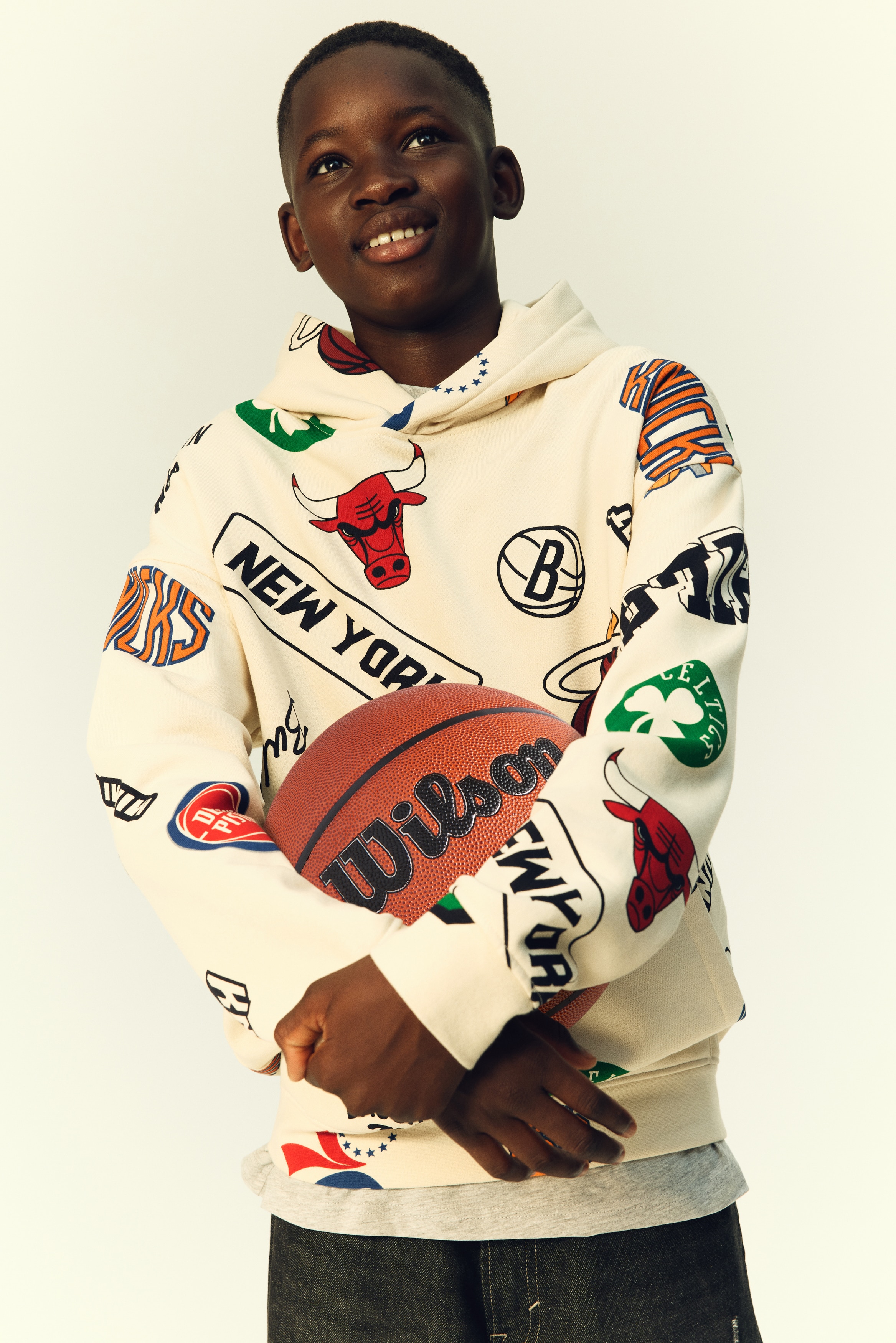 Printed Hoodie - Light beige/NBA - Kids | H&M US