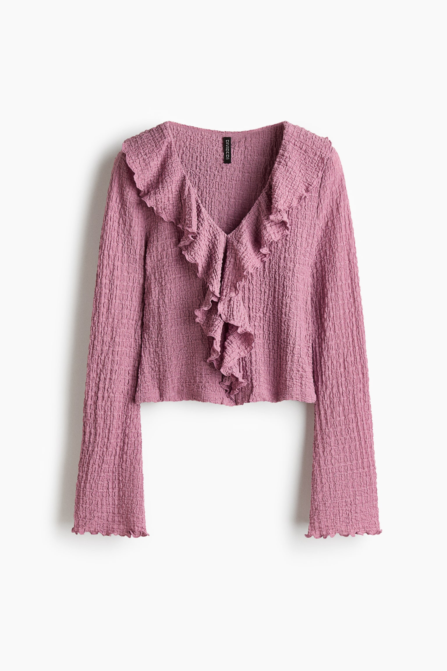 Frill-trimmed V-neck top - Pink/Light beige