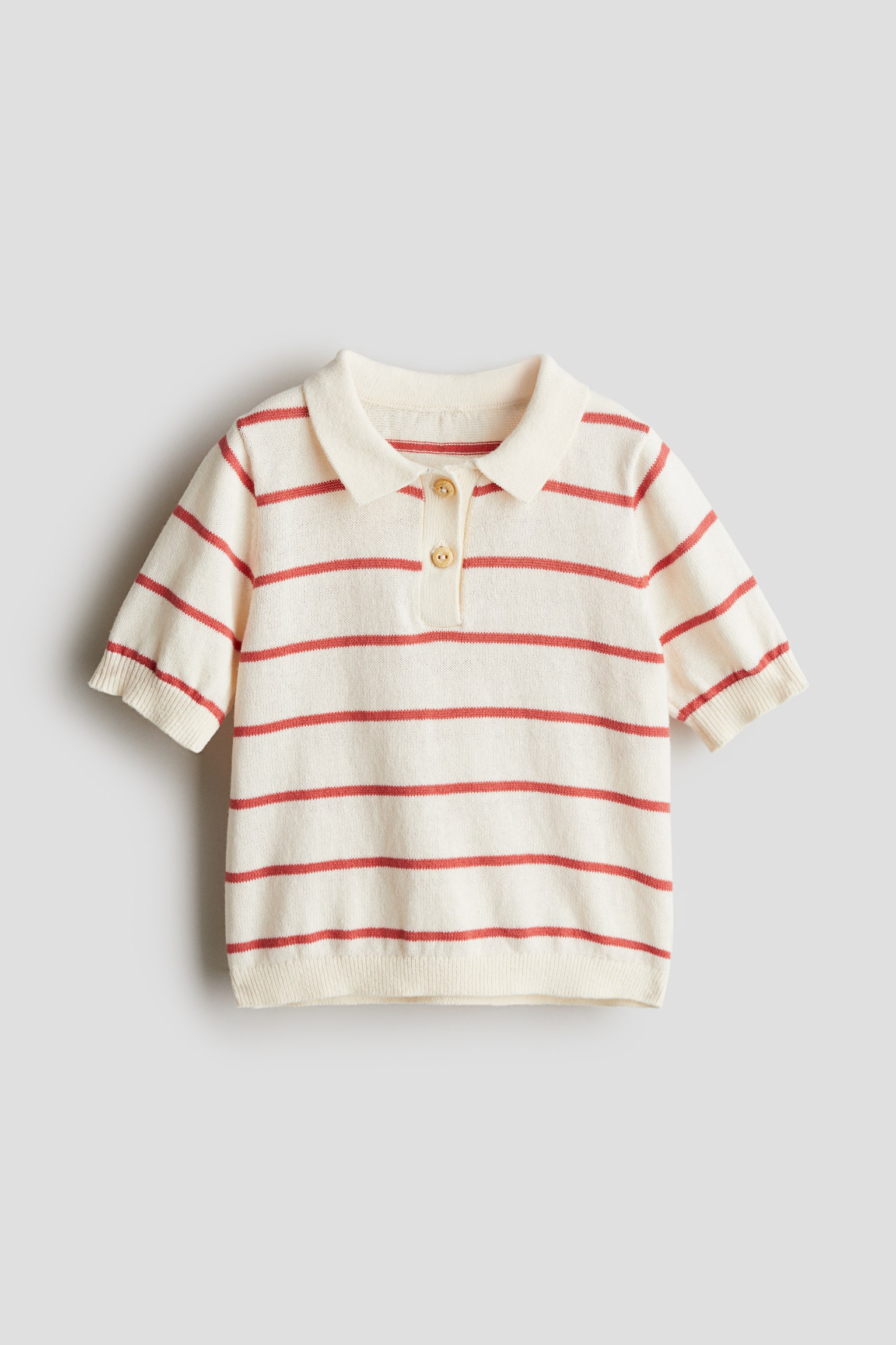 Knit Polo Shirt - Cream/Red stripe/Cream - 1