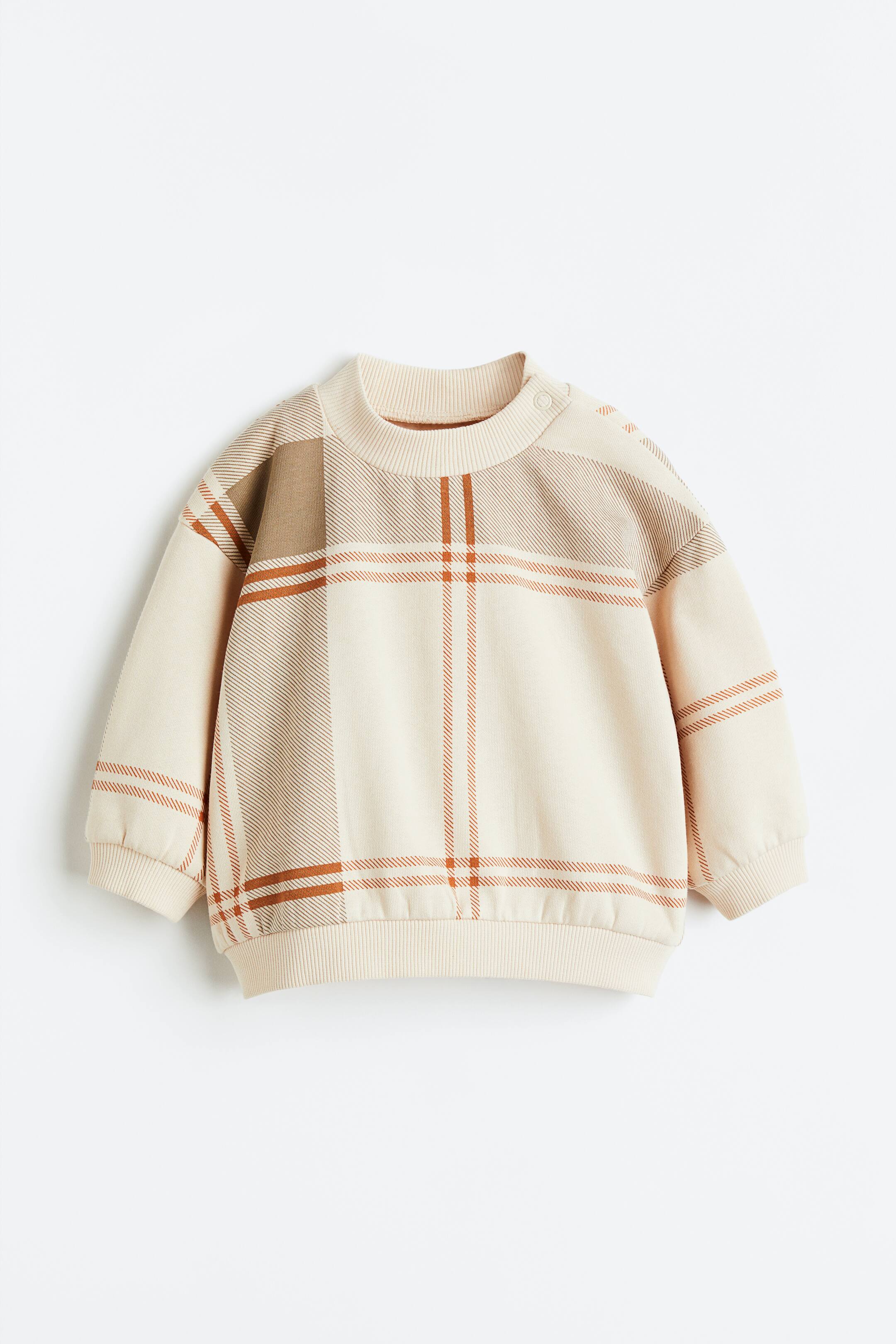 Xem ảnh lớn hơn: Áo nỉ - Màu be nhạt/Kẻ ca rô - Kids | H&M VN 1