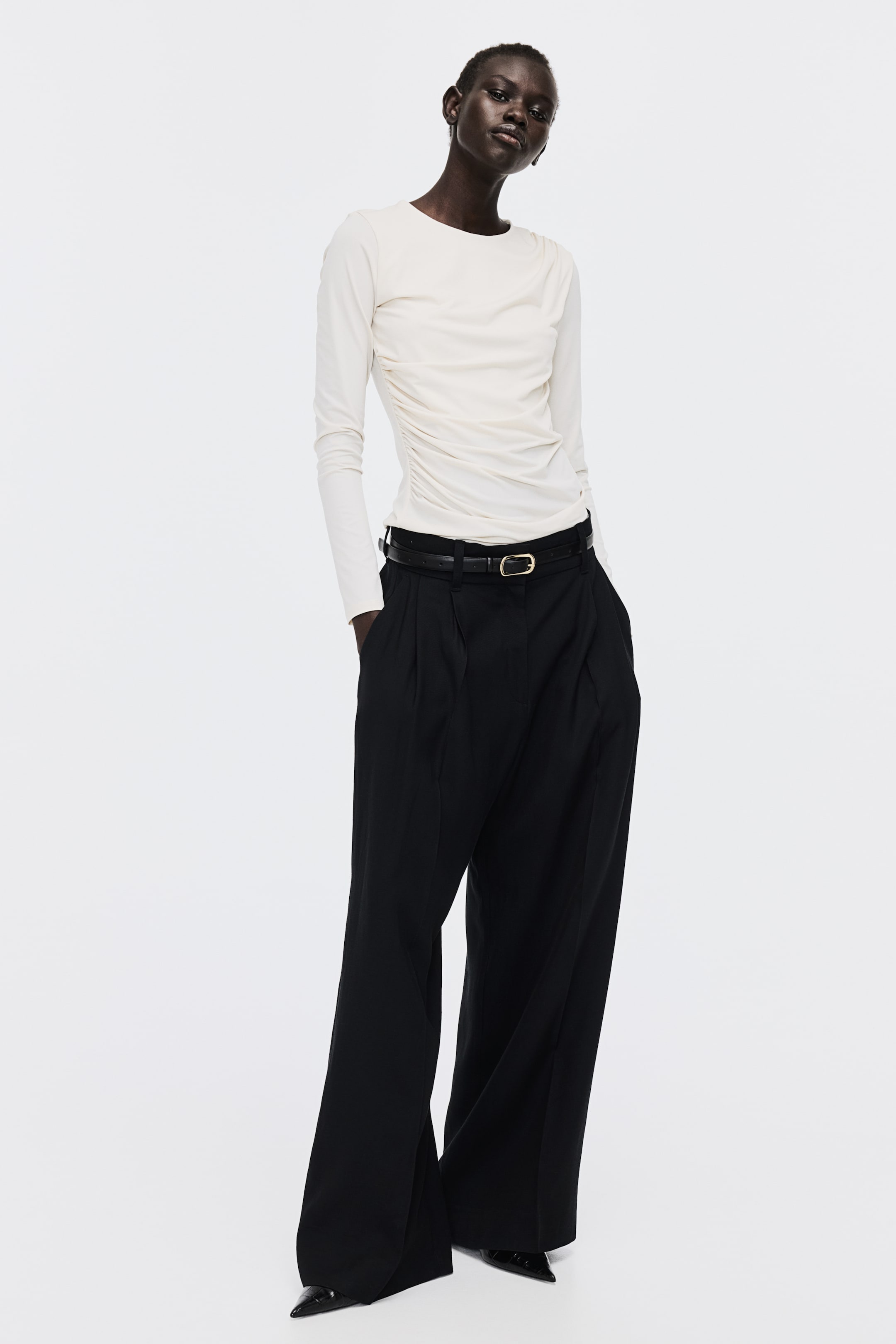 이미지 확대 보기: 저지 드레이프 탑 - Cream - 여성 | H&M KR 1