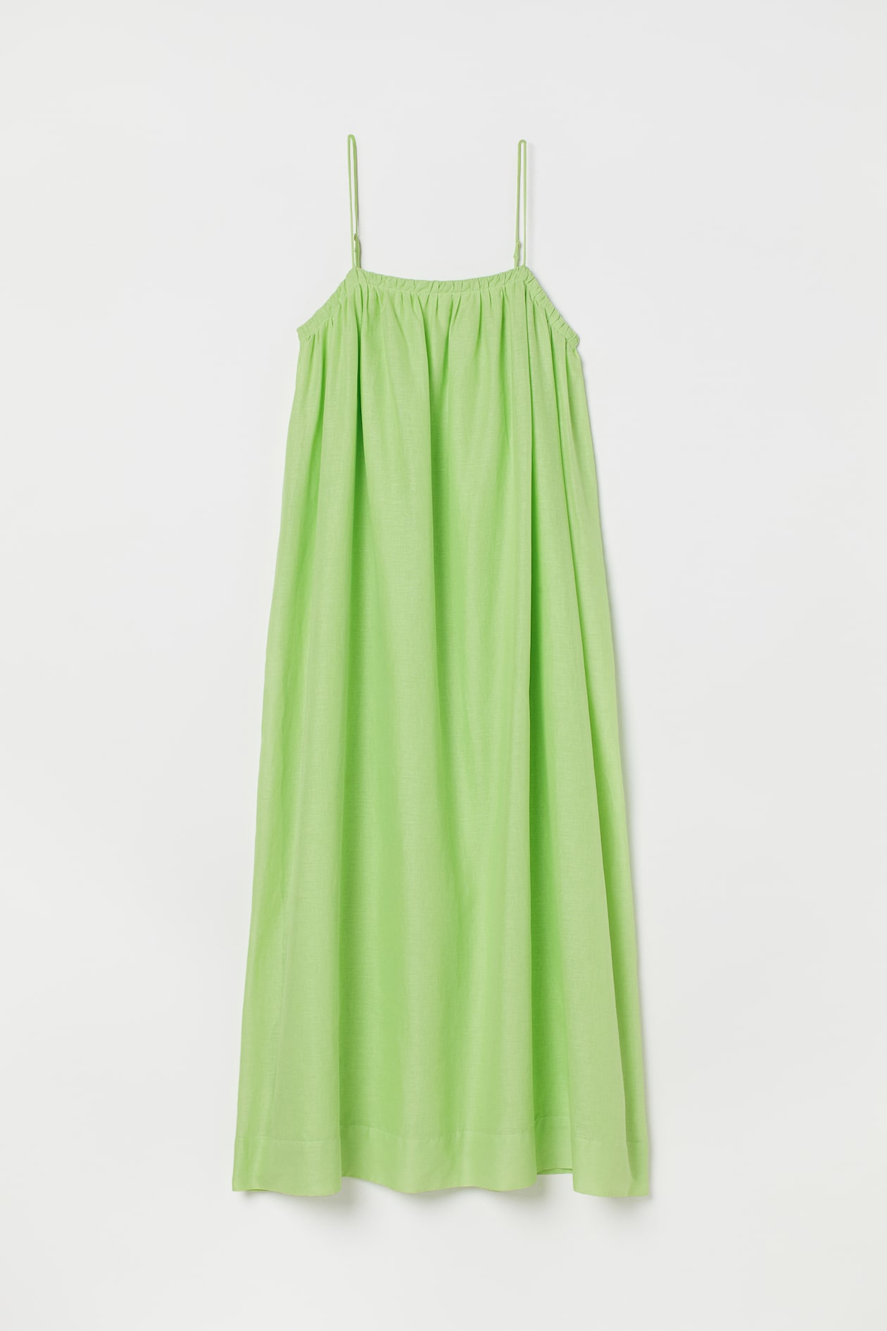 Voluminous Linen-blend Dress - Sleeveless - Midi - Lime green - Ladies ...