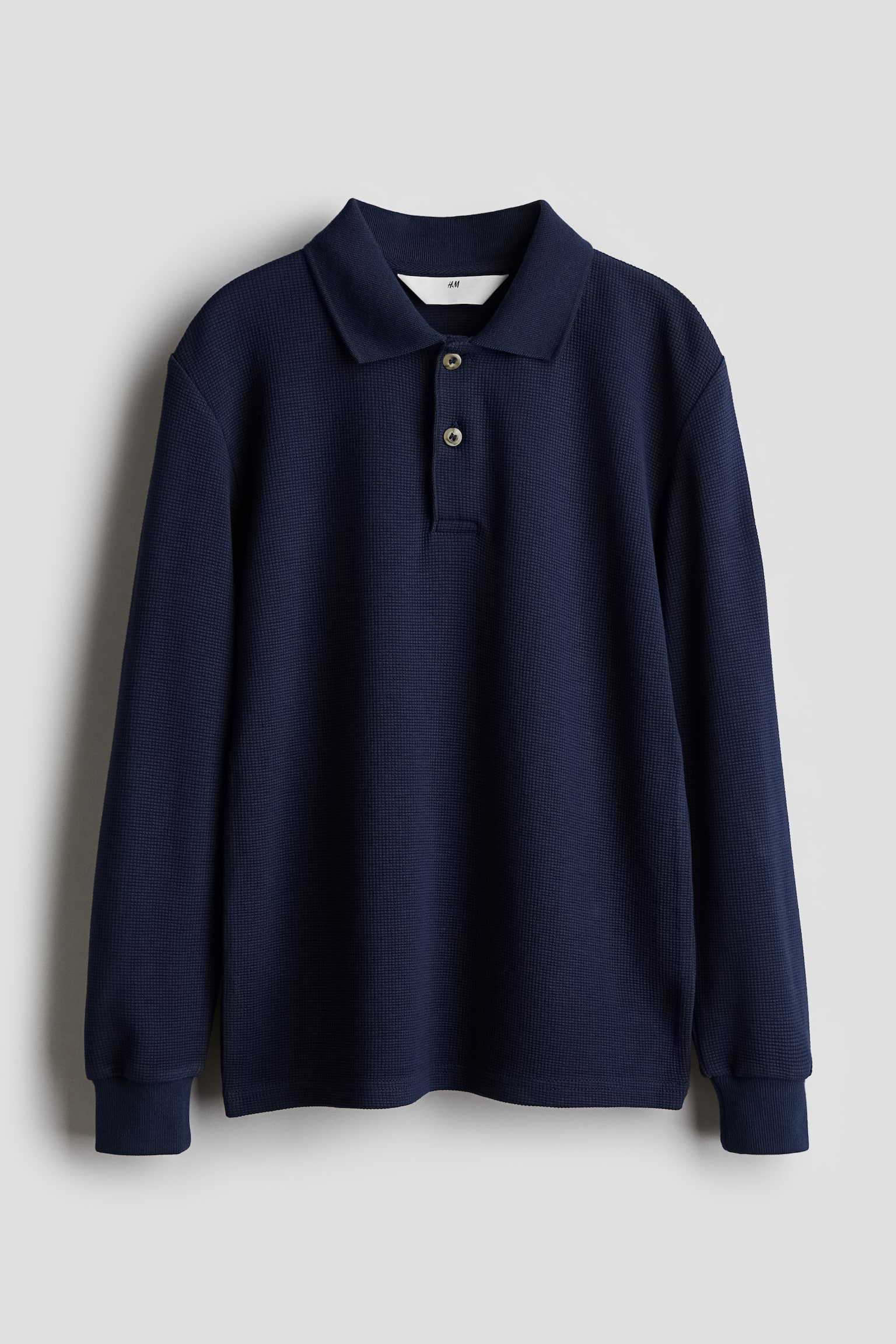 Waffled polo shirt - Dark blue/White - 1