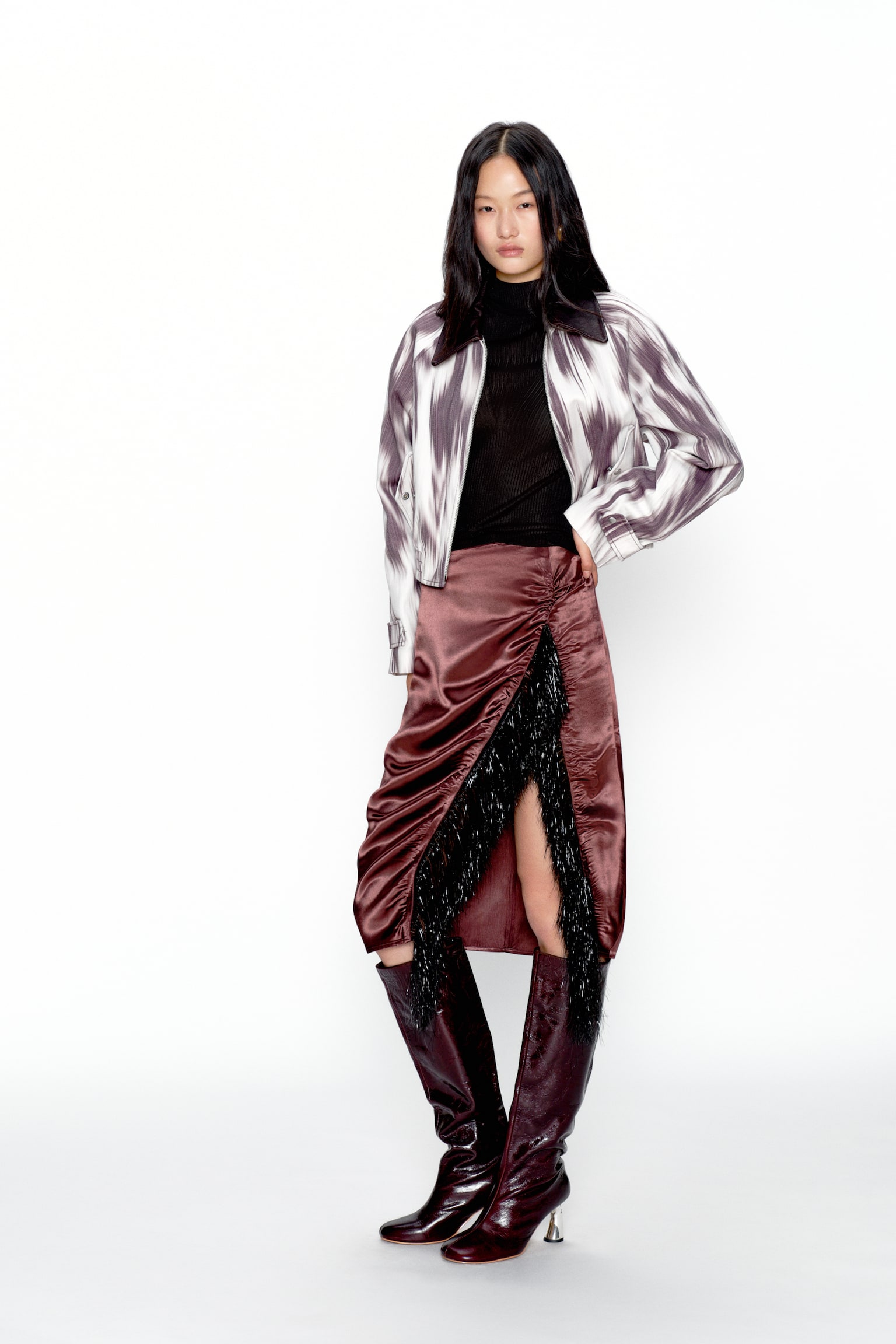 Print Cotton Jacket - White/Dark purple pattern - 2