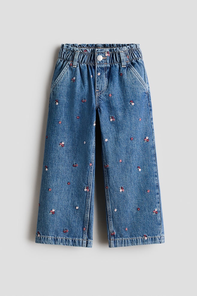 Wide Leg Paper-Bag Jeans - Denim blue/floral/Denim blue/hearts/Denim blue/bows/Light denim blue/cherries/Denim blue/bows/Denim blue/cherries - 1
