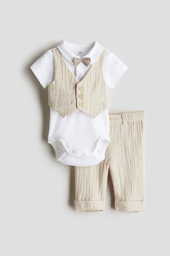 2-piece dressy set - Light beige/White/Light beige/White - 1